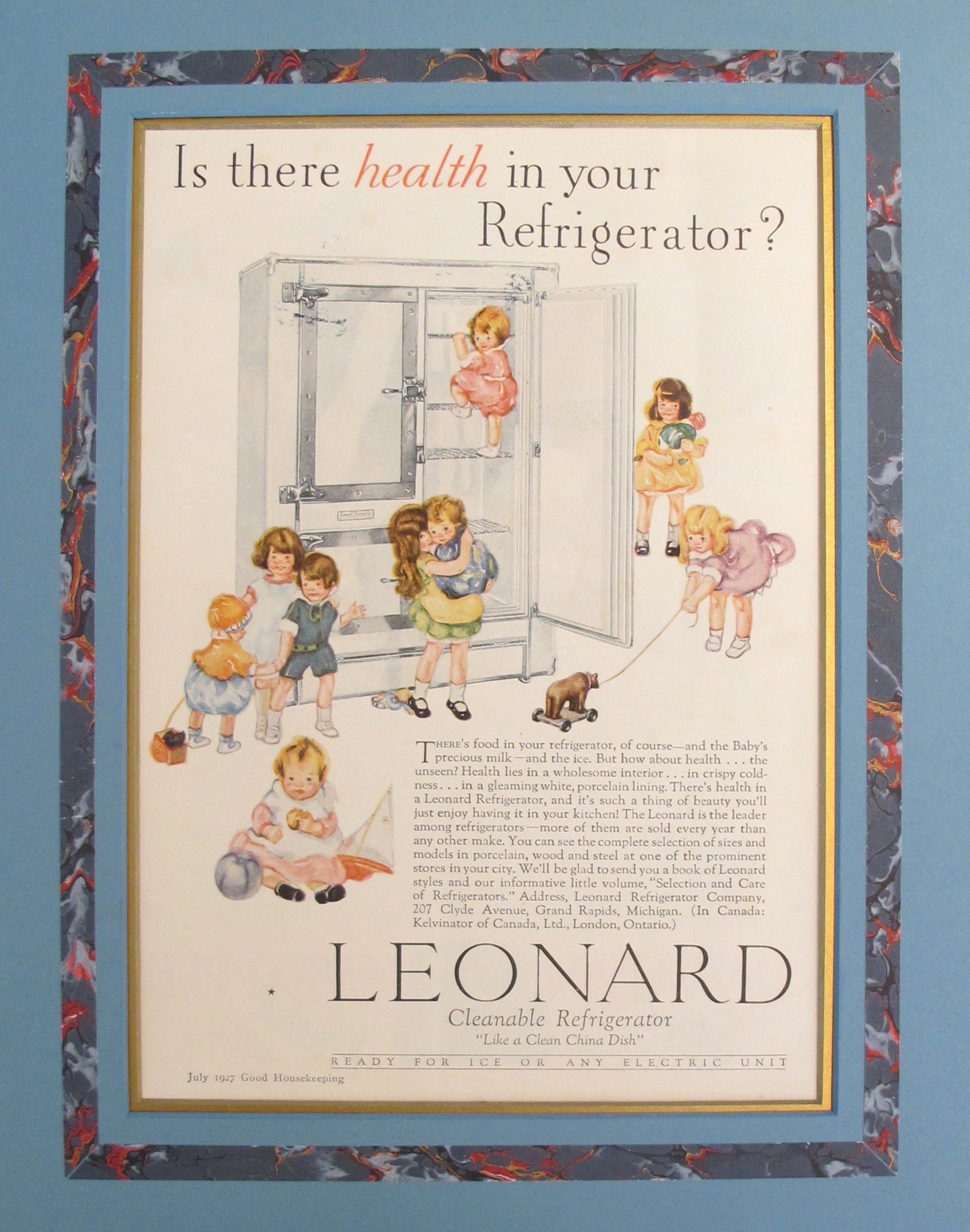 1920s Vintage American Advertisement - Good Housekeeping Magazine Leonard Cleanable Refrigerator Like a Clean China Dish | Retro Kitchen Decor & Collector's Item for Vintage Appliance Enthusiasts