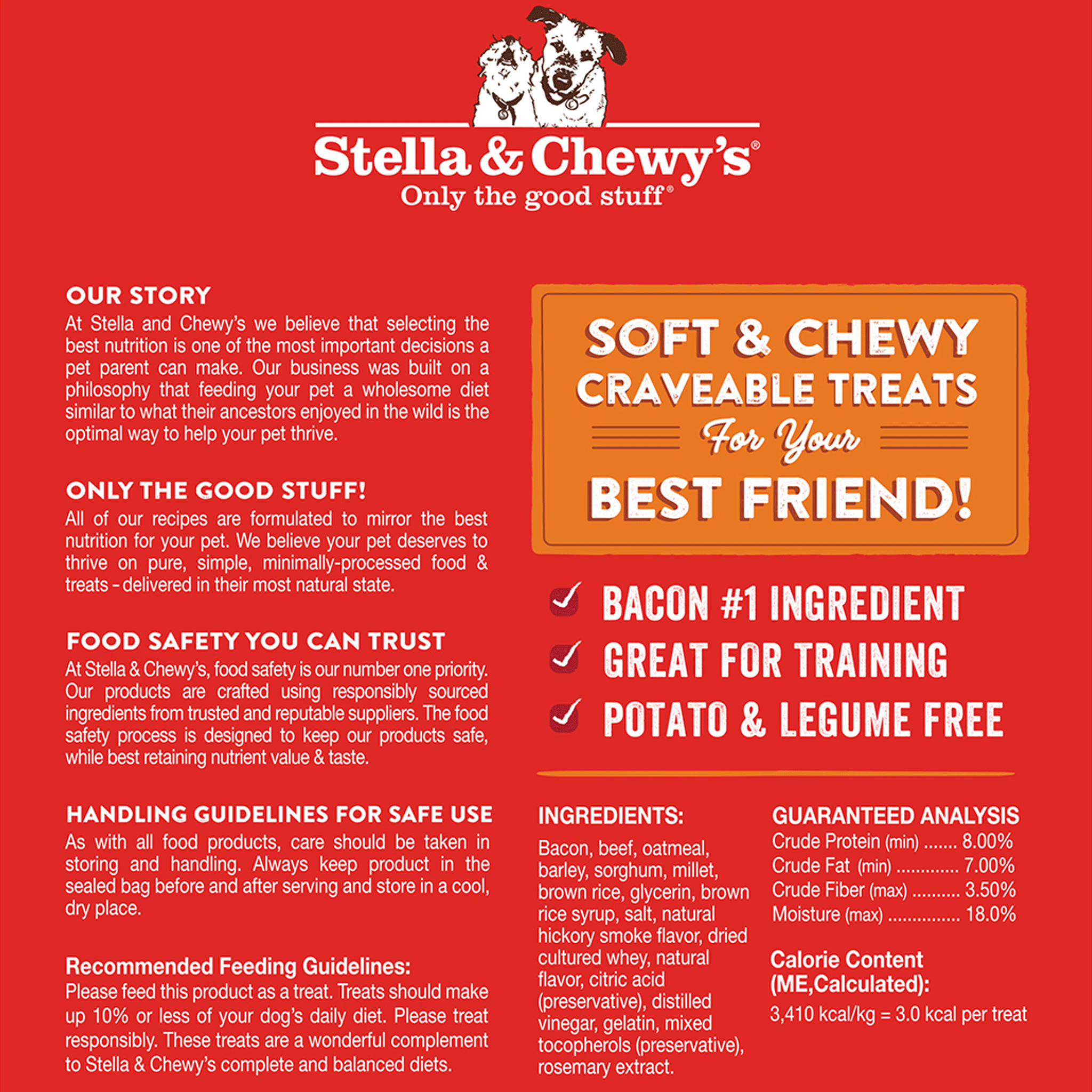 Stella & Chewy's Crav'n Bac'n and Beef Bites Dog Treats - 8.25 oz | Grain-Free, Protein-Rich Natural Snacks for Dogs | Perfect for Training, Rewards & On-the-Go Treats