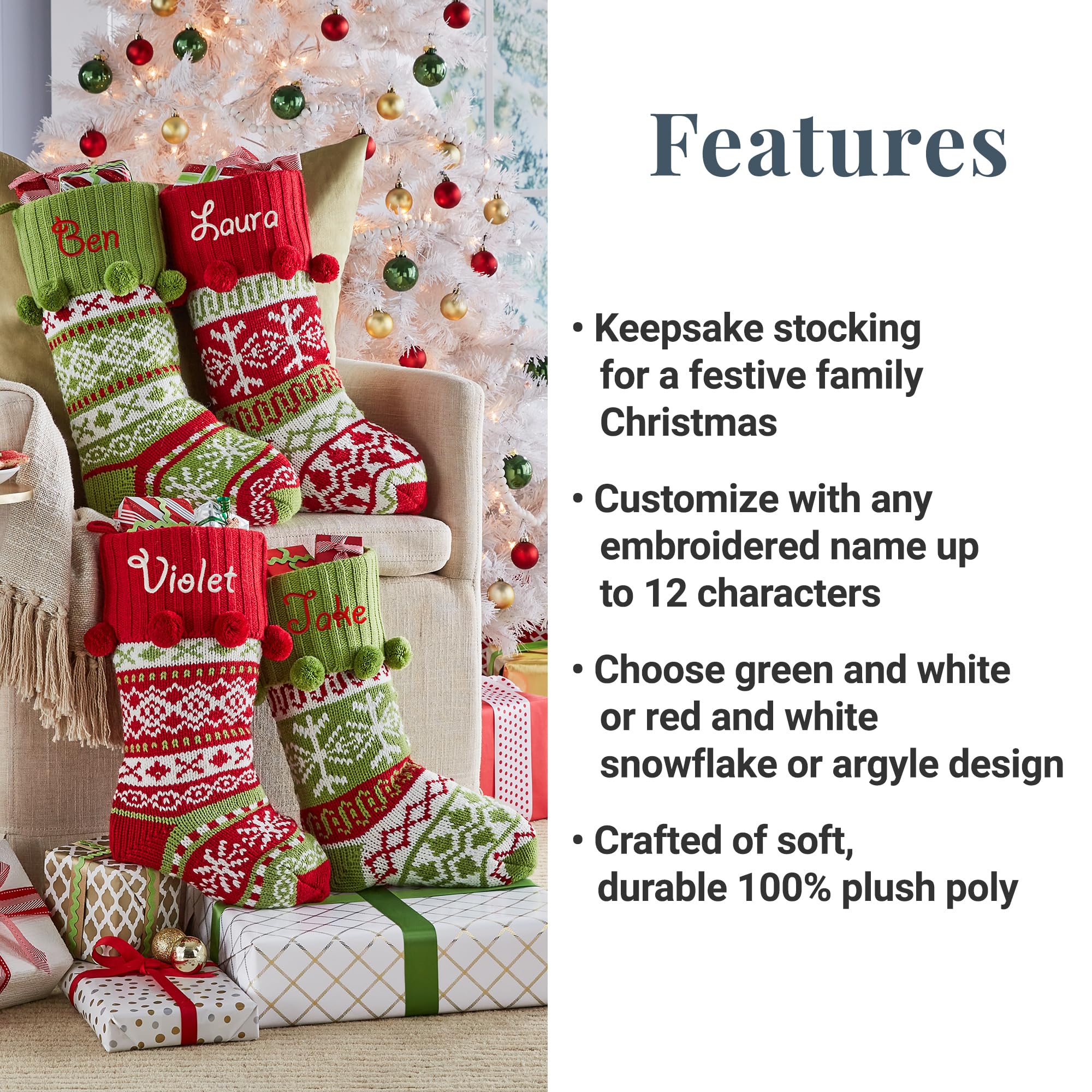 Custom Embroidered Red Snowflake Knit Family Christmas Stockings - Personalized Holiday Decor for Fireplace Mantel & Gift Exchange