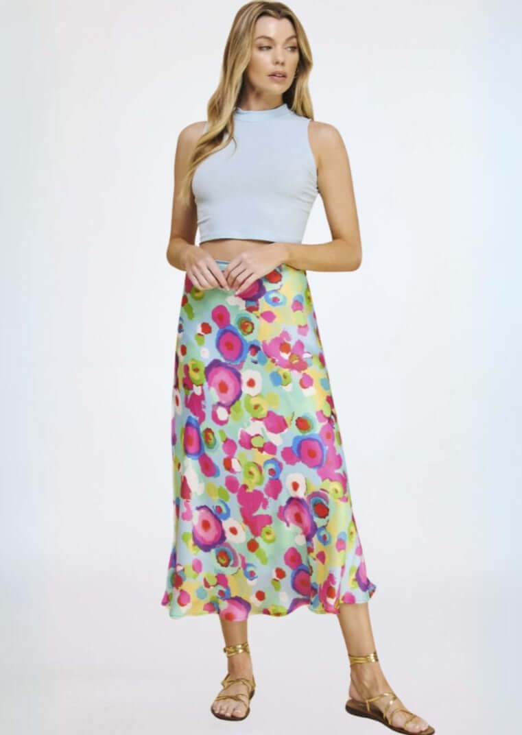 Stylish Aqua & Fuchsia Midi Skirt - Made in USA | Perfect for Summer Outfits, Beach Vacations & Casual Chic Looks