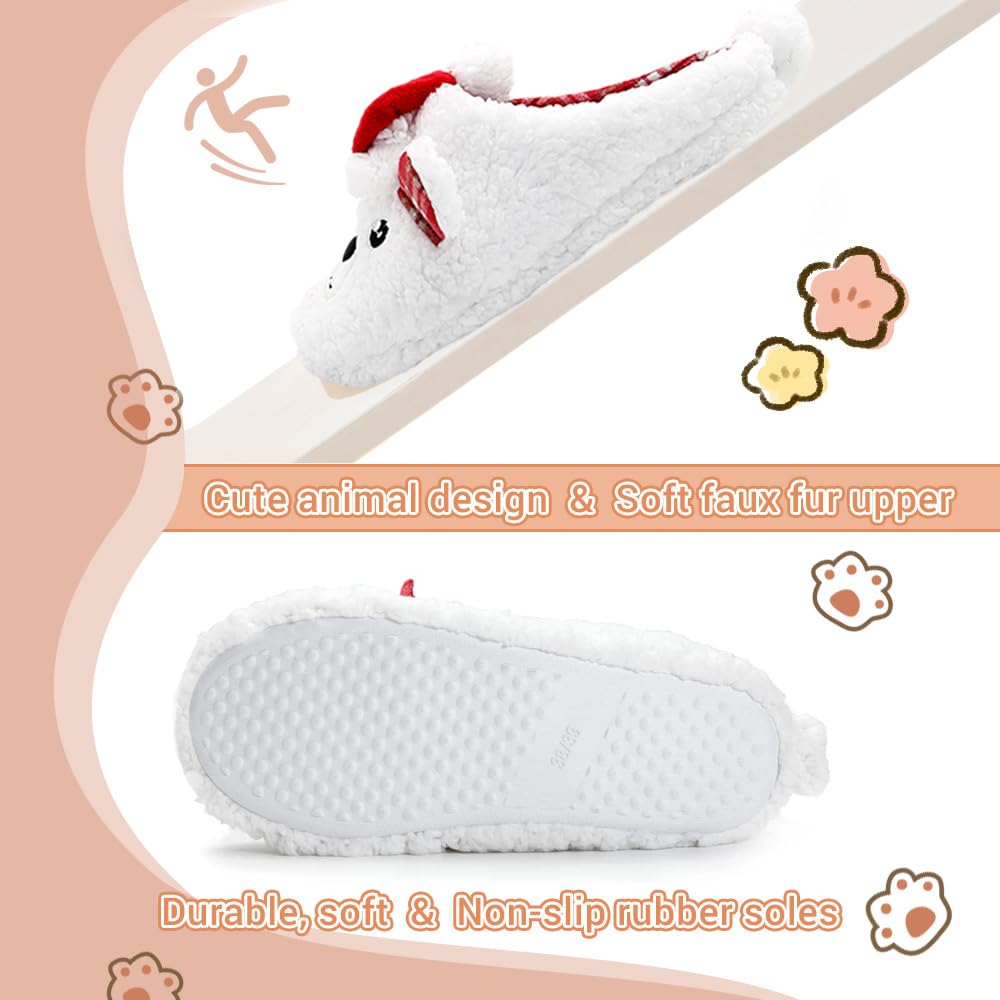 Cozy Fuzzy Animal Slippers for Women & Kids - Non-Slip Memory Foam Winter House Shoes (Dog, Polar Bear, Reindeer Designs) - Perfect for Christmas Gifts, Indoor Comfort & Bedroom Wear