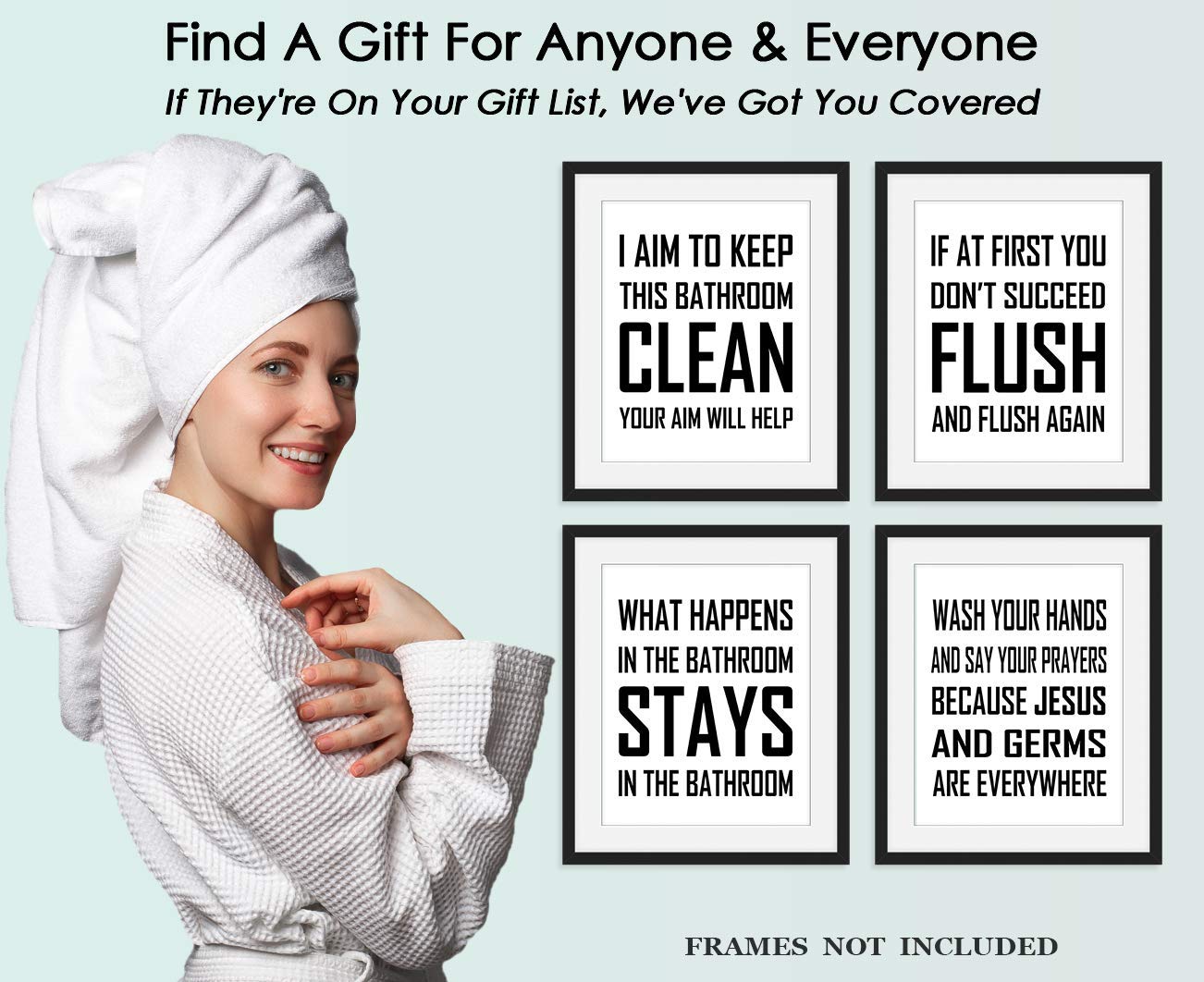 Farmhouse Bathroom Wall Art Set of 4 - Funny 8x10 Prints for Bathroom Decor