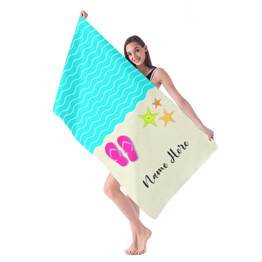 Personalized Extra-Large Beach & Bath Towel for Boys & Girls - Custom Name Slippers & Starfish Design, 30