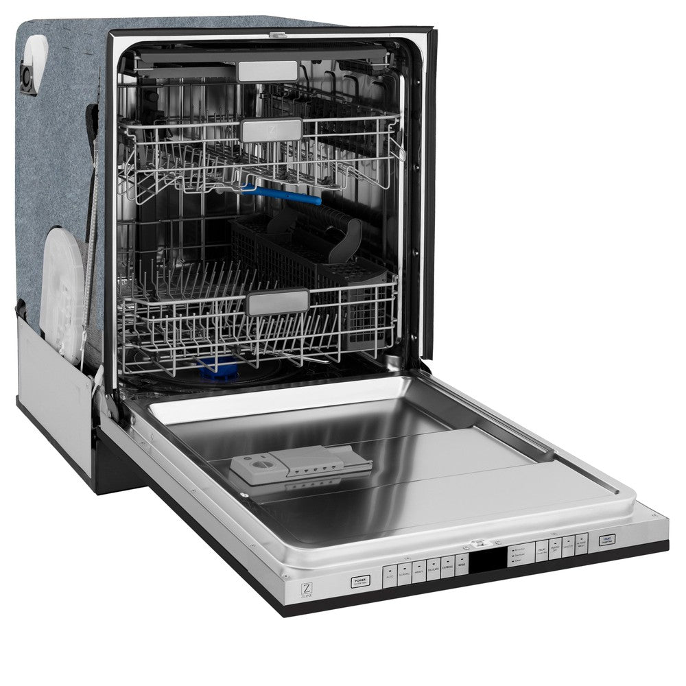 ZLINE Autograph Edition 24 Inch Black Stainless Steel Dishwasher with Polished Gold Handle - 45dBA Ultra Quiet, 3rd Rack & Top Touch Control - Perfect for Modern Kitchens and Open Concept Homes (Model DWMTZ BS 24 G)