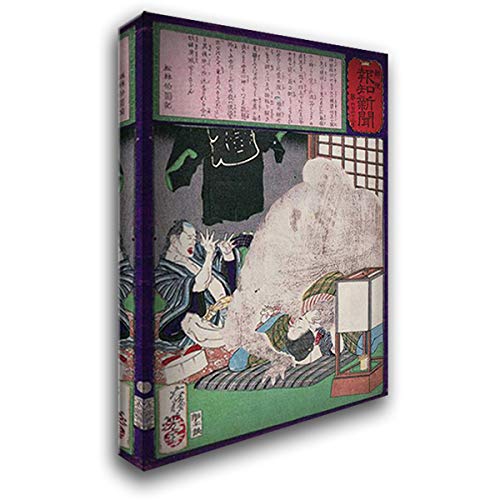 Tsukioka Yoshitoshi - The Black Monster Attacking The Wife of A Carpe 18x24 Gallery Wrapped Canvas Art Print - Japanese Ukiyo-e Home Decor for Living Room, Bedroom & Office