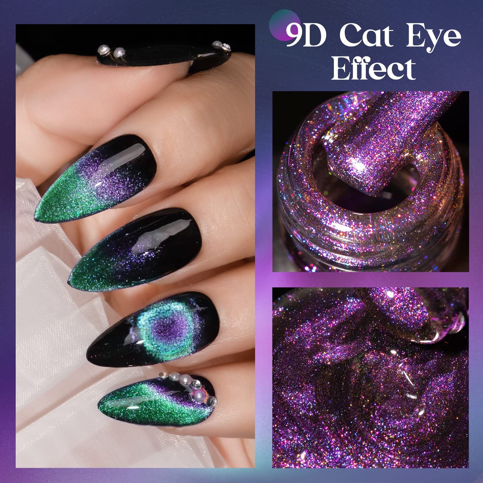 MIZHSE 9D Cat Eye Gel Nail Polish Set - 2 Colors (Cyan & Pink) Holographic Magnetic Nail Art Gel with Galaxy Effect - 10ML for Professional Salon & DIY Manicure at Home