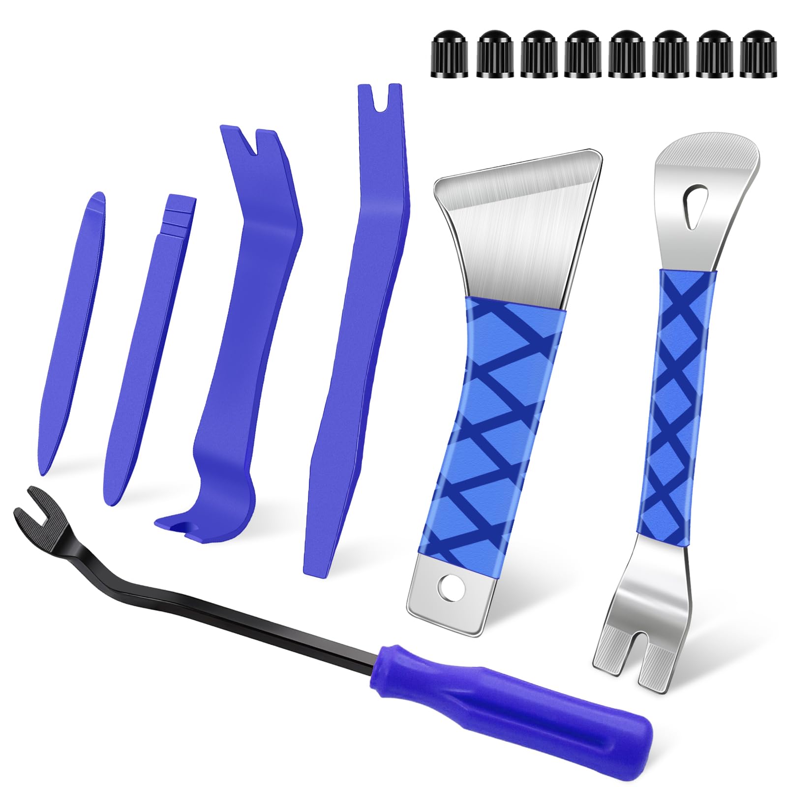 15-Piece Auto Trim Removal Tool Kit - Metal Car Pry Bar Fastener Remover Set for Door Panel, Window, Audio & Dashboard (Blue) - Perfect for DIY Car Repairs & Professional Auto Detailing