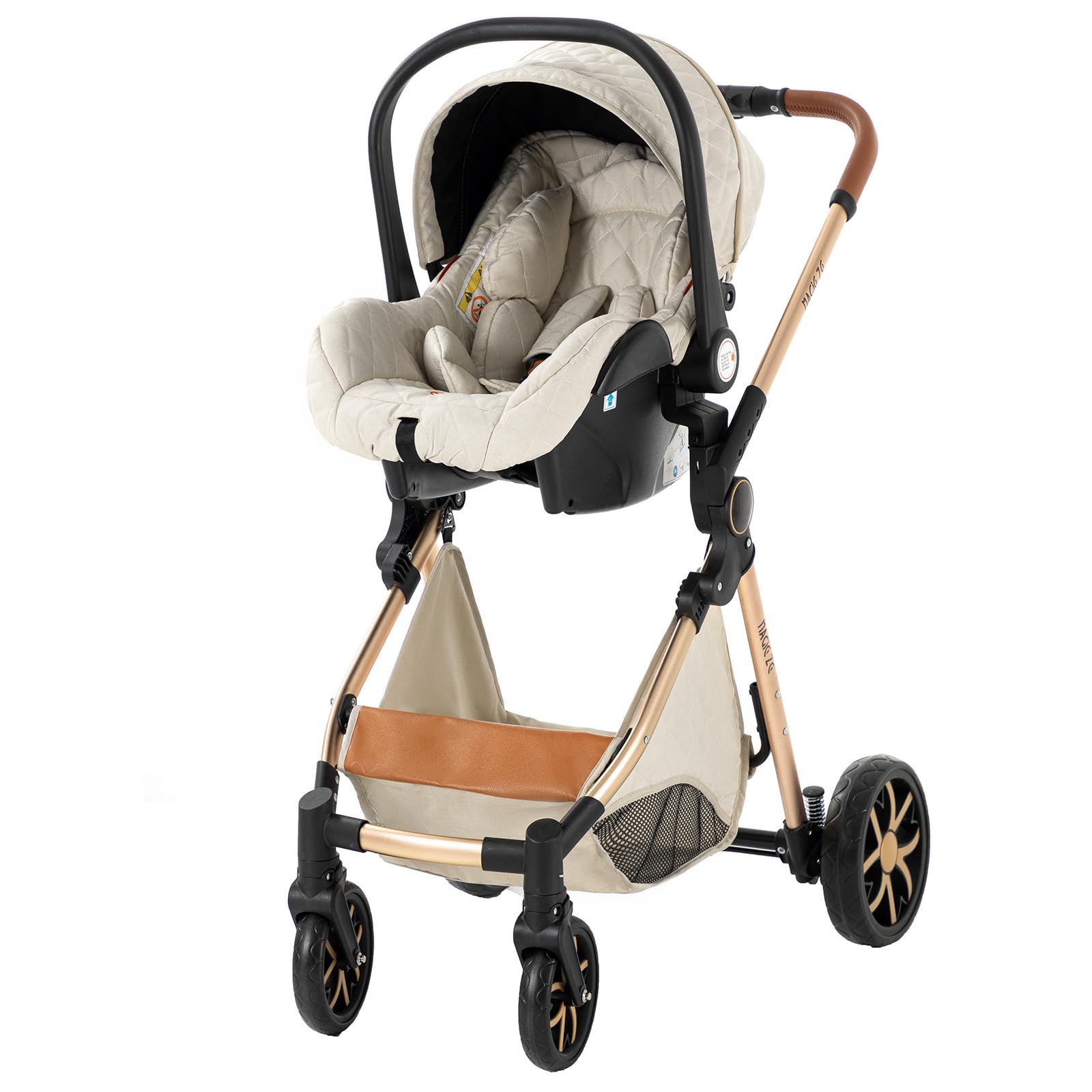 3 in 1 Reversible Baby Stroller Travel System - Foldable Luxury Pram Buggy for Newborn & Toddler, Portable Pushchair with High Landscape View (White, Without Base) | Perfect for Shopping, Travel & Outdoor Walks