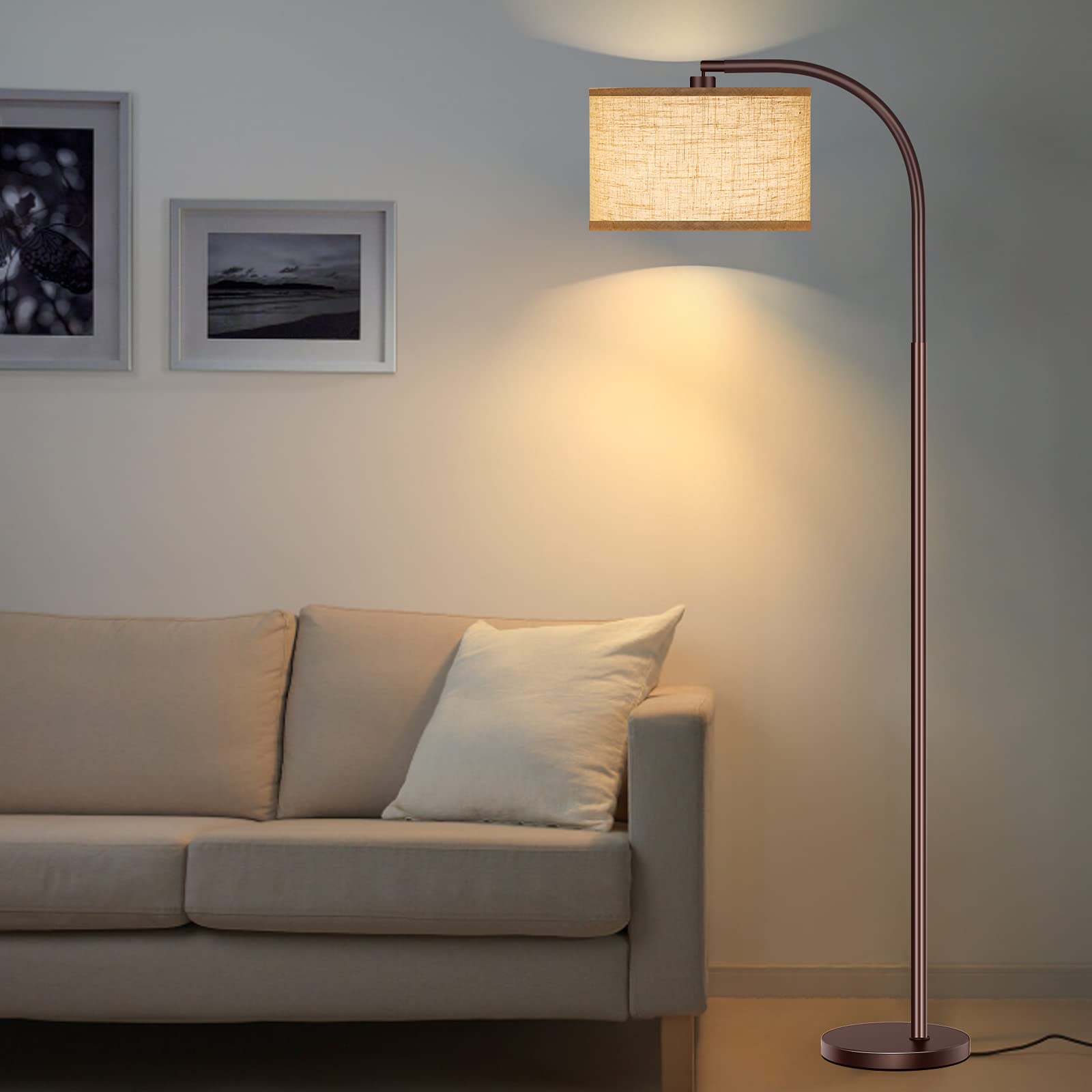 ROTTOGOON Classic Oil-Rubbed Bronze LED Floor Lamp - Adjustable Standing Lamp with 2 Beige/White Shades, Tall Reading Pole Light for Living Room, Bedroom & Study - Perfect for Cozy Reading Nooks & Modern Home Decor