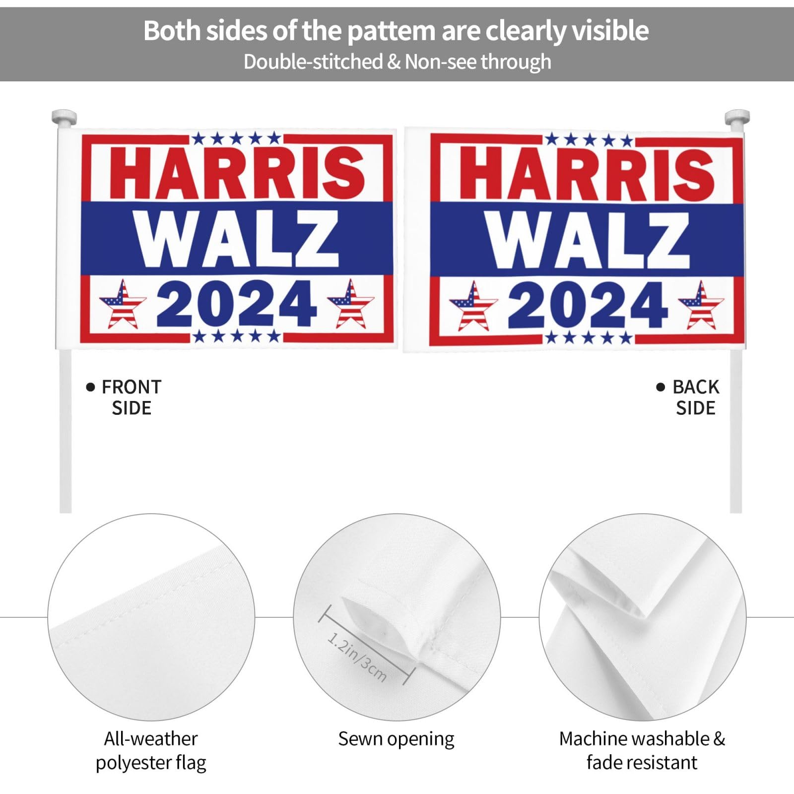 2 Pack Kamala Harris & Tim Walz 2024 Campaign Car Flags - 12