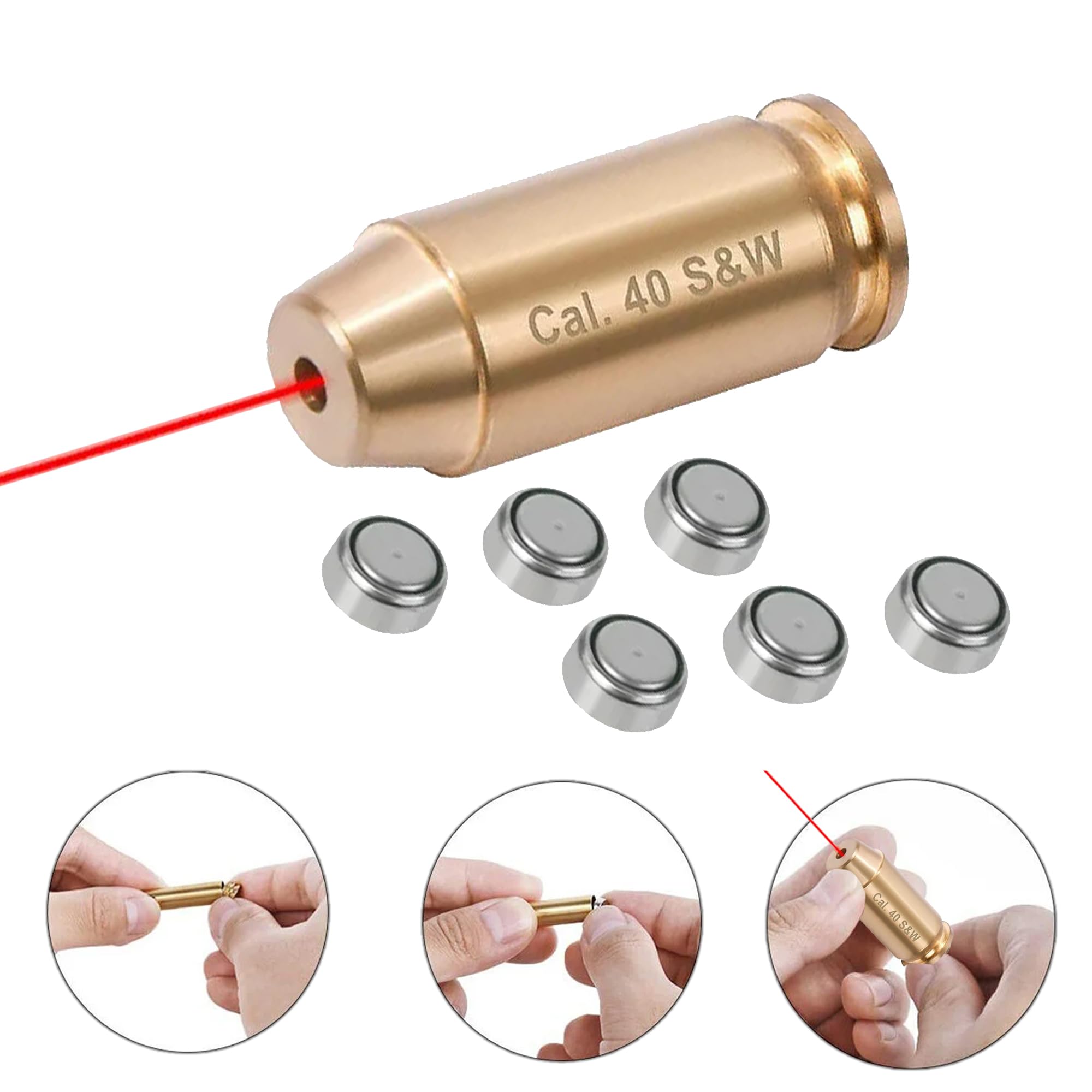 Gothic Tactical Red Laser Bore Sight Cal .40 Brass Boresighter Cartridge for Smith & Wesson - Perfect for Handgun & Rifle Zeroing at Range or Home Practice