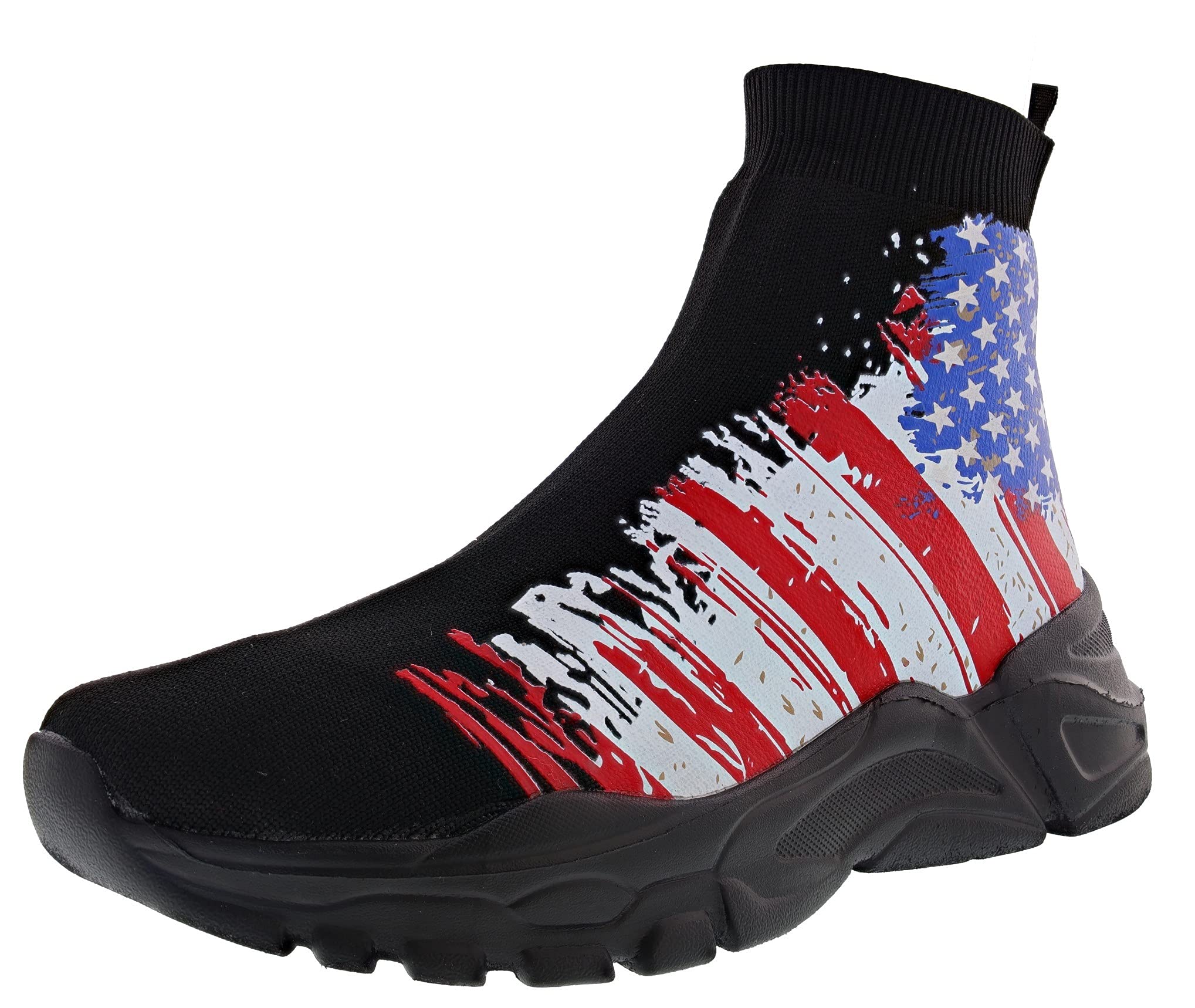 CUZ Men's USA Flag Sock Shoes - Patriotic Comfortable Slip-On Sneakers for Casual Wear, Walking & Light Sports