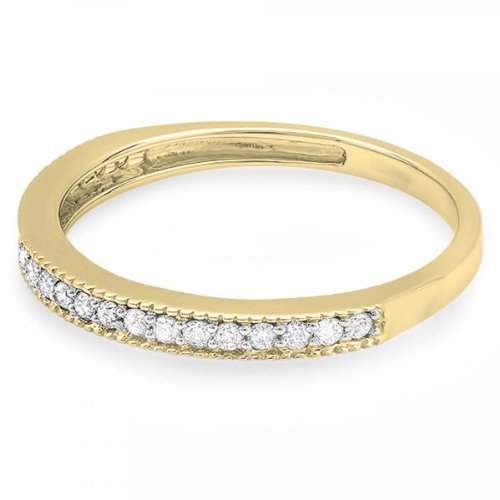 Dazzlingrock 0.2ct 10K Solid Gold Round Diamond Women's Millgrain Wedding Band Stackable Ring for Anniversary, Engagement, Bridal Jewelry & Special Occasions