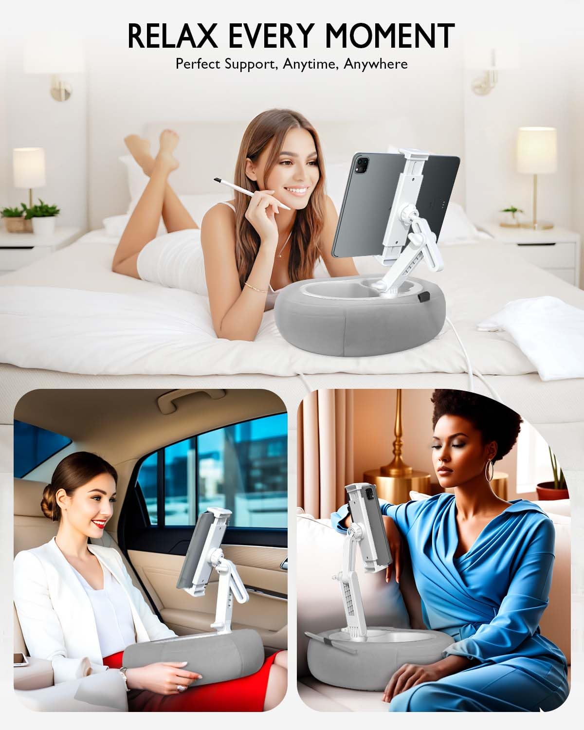 360° Rotating Tablet Pillow Stand for iPad, Kindle, Samsung & Phones 5
