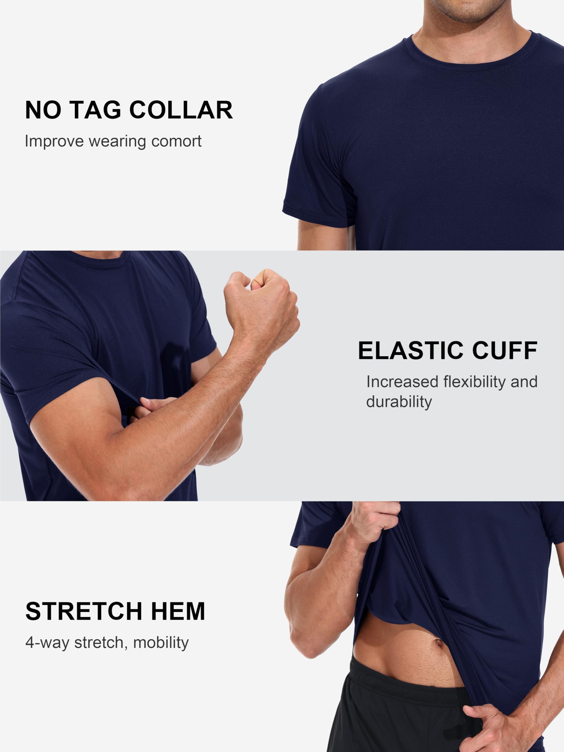 3 Pack Men's Dry Fit Moisture Wicking UPF 50+ Sun Protection Athletic T-Shirts - Gym, Running, Hiking & Outdoor Activities