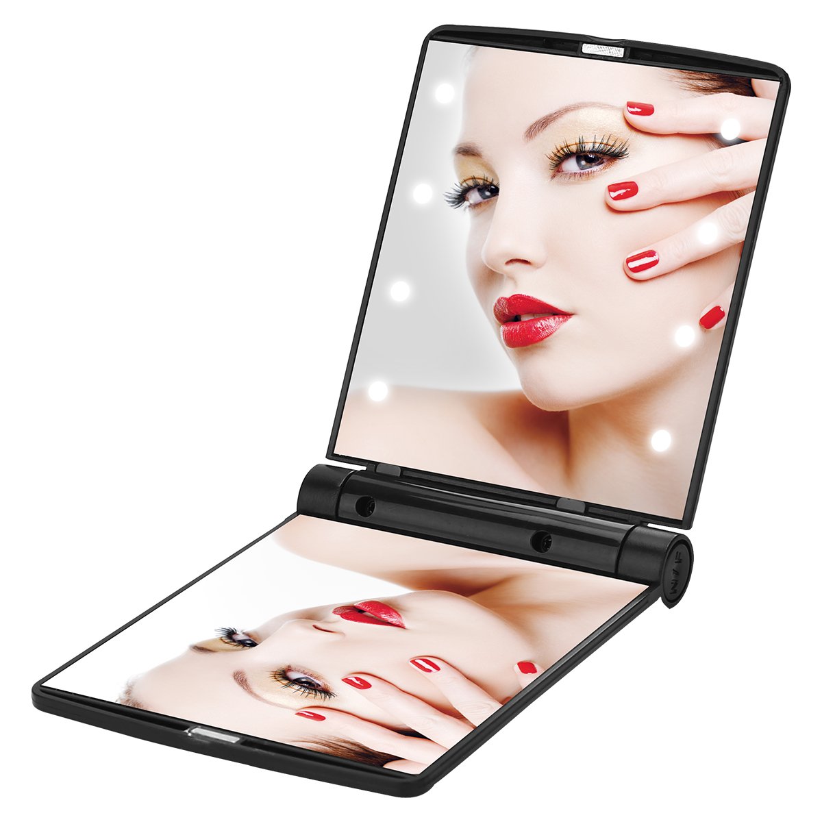 YUSONG Portable LED Makeup Mirror with Lights - Compact Travel Folding Mirror, Handheld Mini Pocket Mirror for Women, Perfect for Purse & On-the-Go Touchups (Black) - Ideal for Travel, Home Vanity & Professional Makeup Application