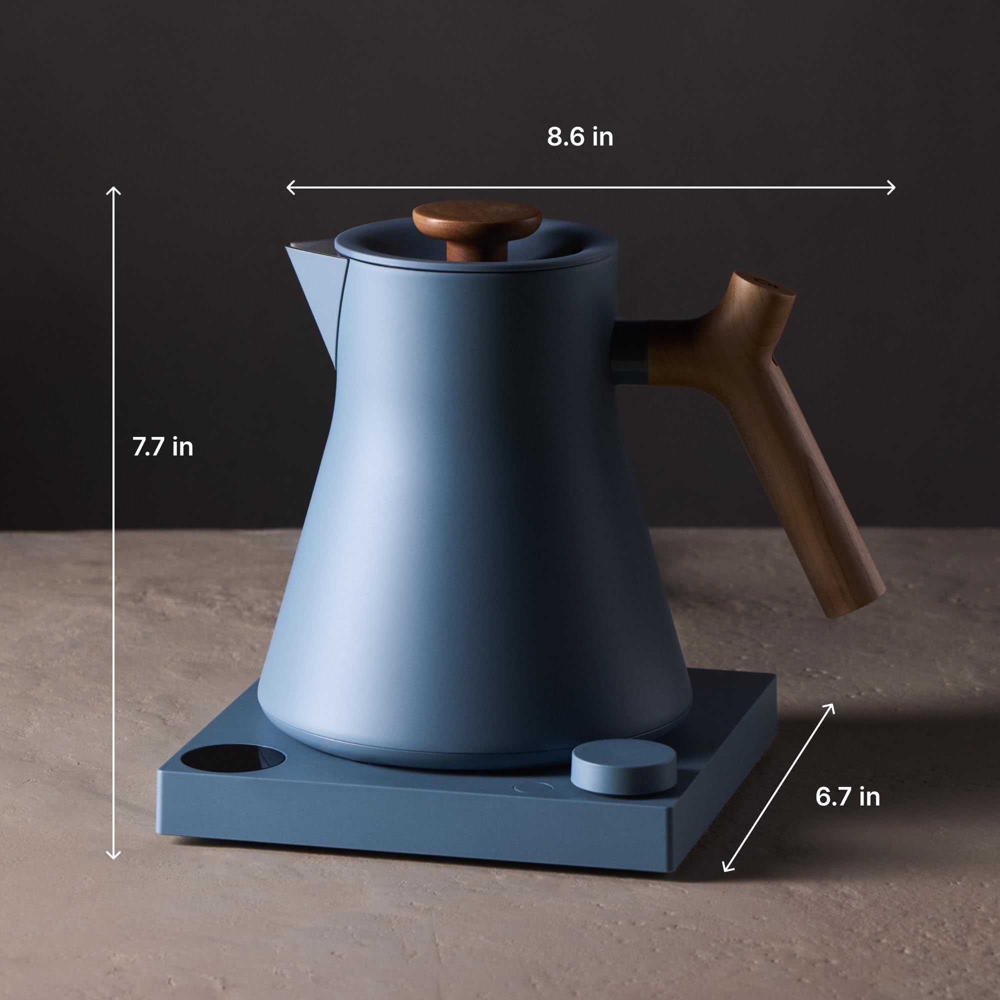 Fellow Corvo EKG Pro Electric Tea Kettle - Fast Heating, Precise Temp Control, Built-in Timer - 0.9L Hazy Blue with Maple Handle - Perfect for Home, Office & Tea Ceremonies