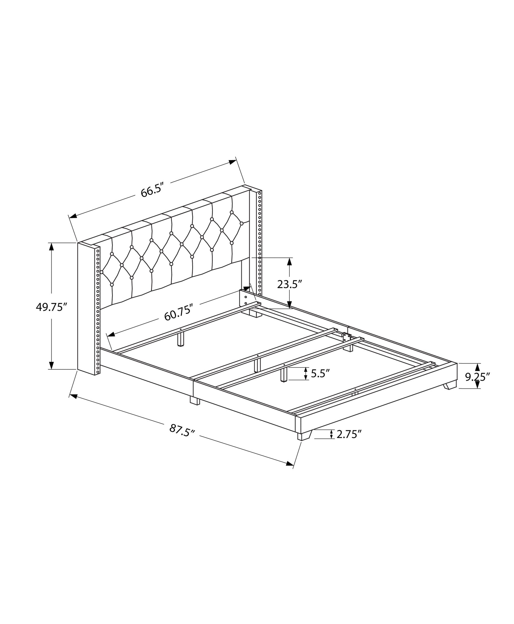 Queen Size Bed Frame - Dark Grey Velvet Upholstered with Chrome Trim | Modern Bedroom Furniture for Master Bedroom, Guest Room & Apartment