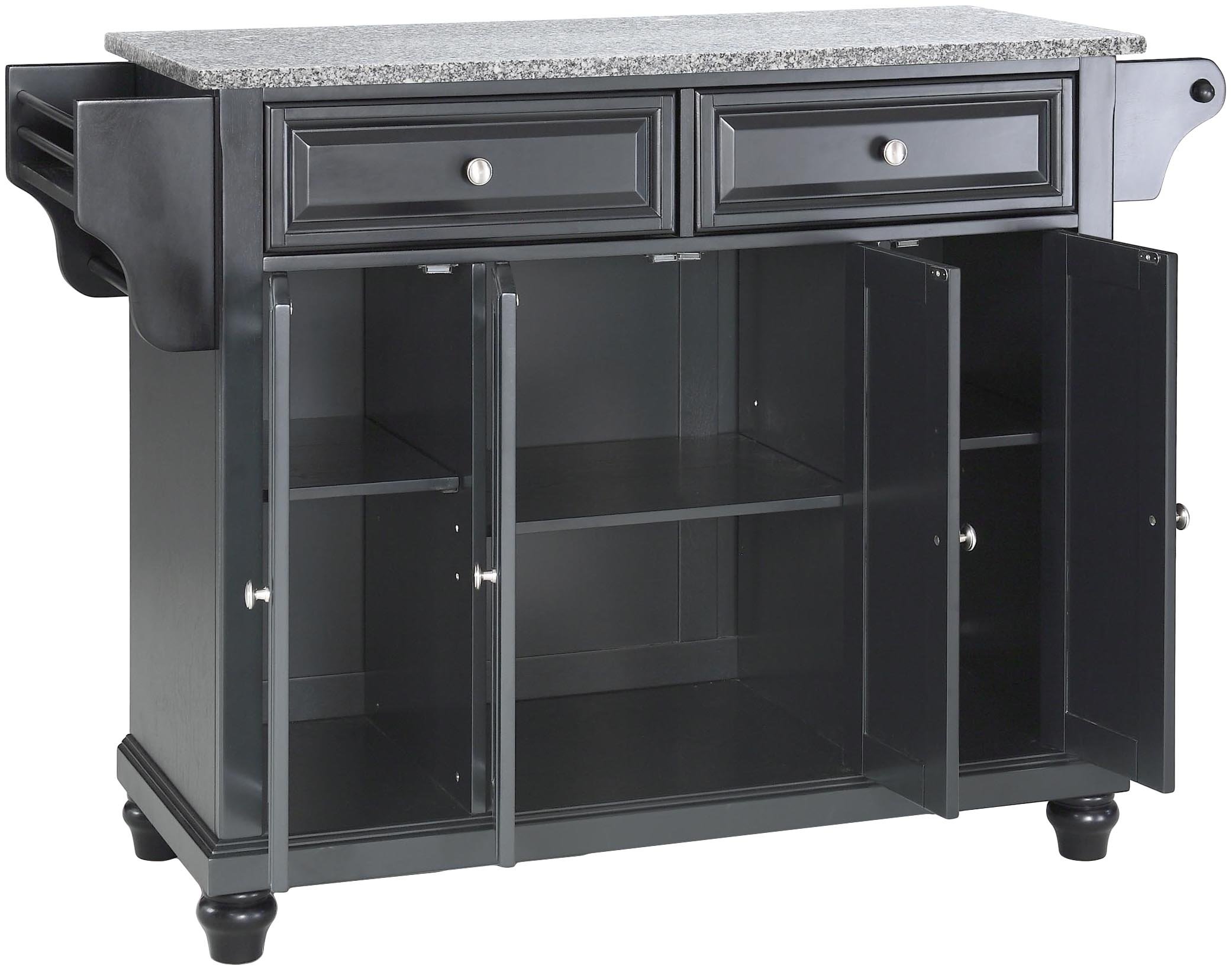 Crosley Cambridge Granite Top Rolling Kitchen Island Cart with Storage - Microwave Stand & Spice Rack - Black - Perfect for Small Kitchens, Pantry Organization & Extra Counter Space