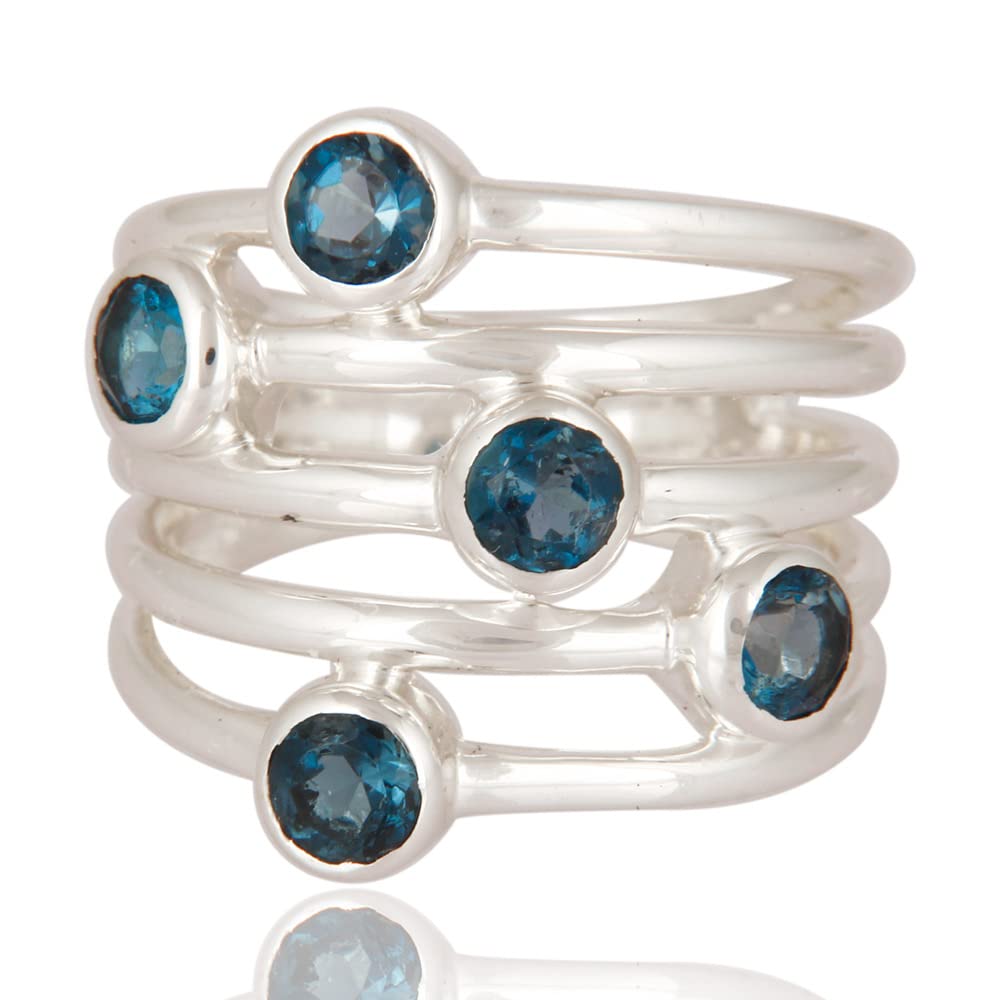 PANOPLY GEMSTONE RING - Multi Birthstone Stacking Ring - Eternity Band with London Blue Topaz - Sterling Silver Size 11 - Perfect for Layering, Anniversary Gifts & Everyday Jewelry