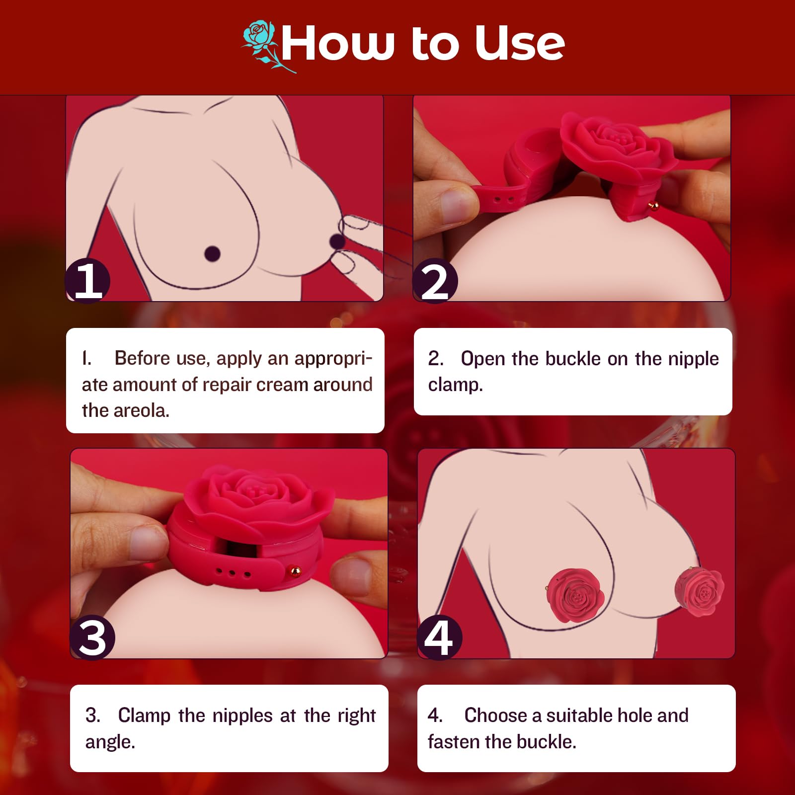 YUKZEN Rose Vibrating Nipple Clamps - Adjustable BDSM Sex Toy for Women & Couples, Remote Control Clitoral Stimulator & Nipple Pleasure Device - Invisible Mini Design for Discreet Play, Sensual Massage & Spicy Intimacy