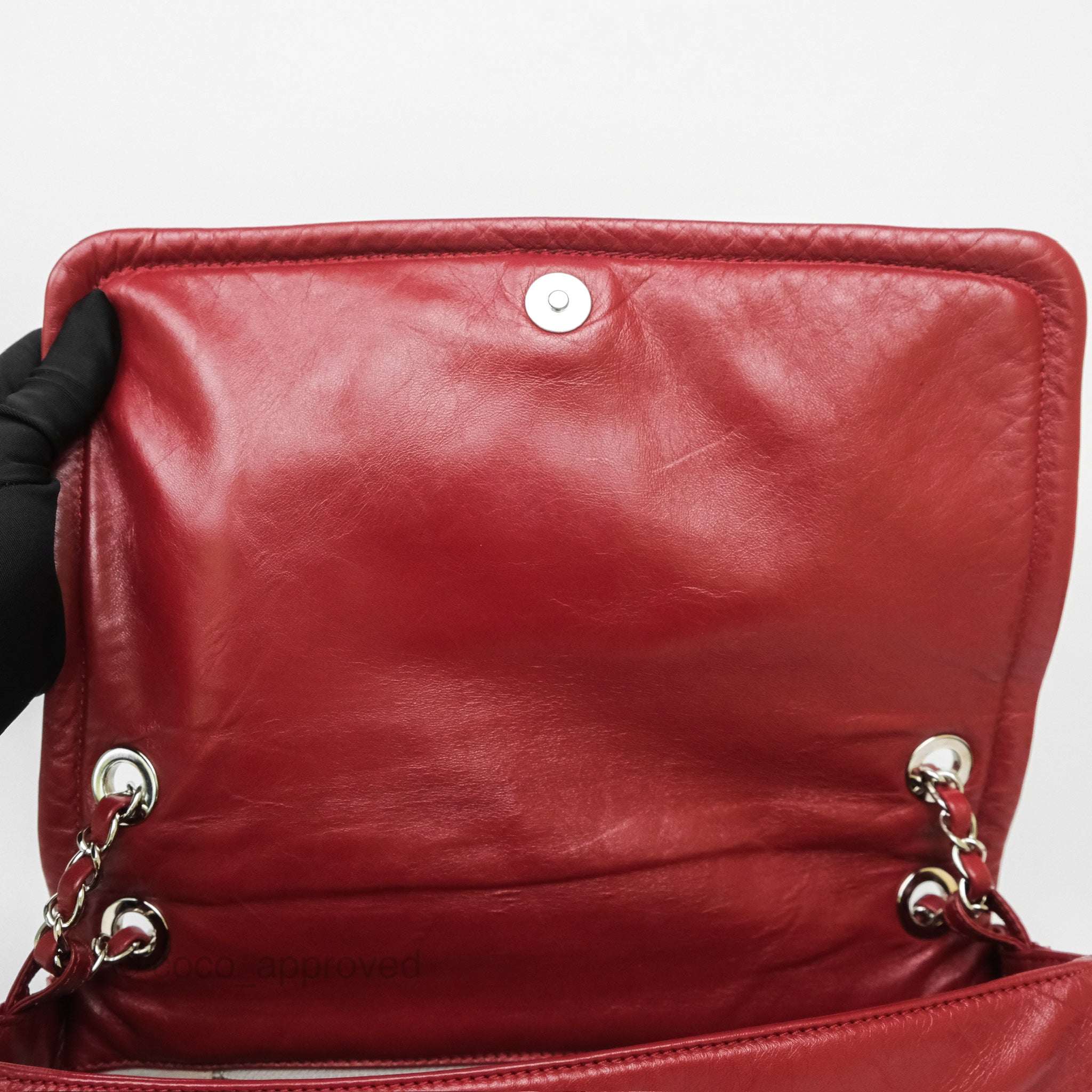 Chanel CC Flap Shoulder Bag in Dark Red Crumpled Leather with Silver Hardware - Luxury Crossbody Bag for Women, Perfect for Date Night & Evening Events