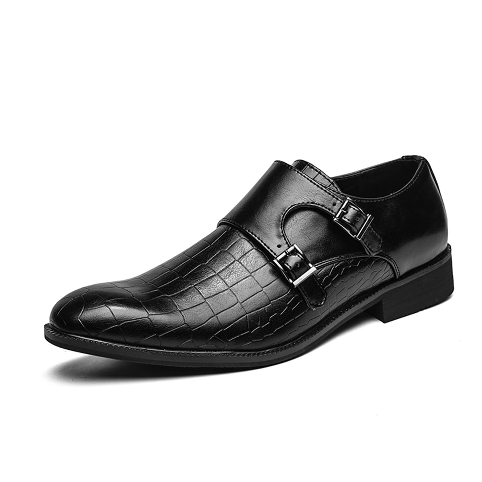 HOOENG Men's Slip-On Oxford Shoes - Vegan Leather Monk Strap Dress Shoes with Burnished Toe, Block Heel & Slip-Resistant Rubber Sole | Formal Wear, Office, Wedding & Business Occasions