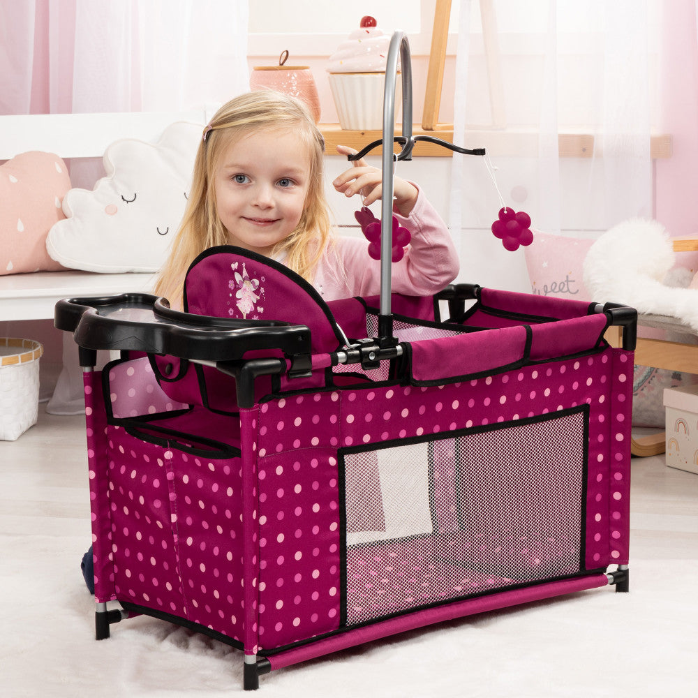 Bayer Design Dolls Playpen - Hot Pink with Dots & Fairy Theme for 18