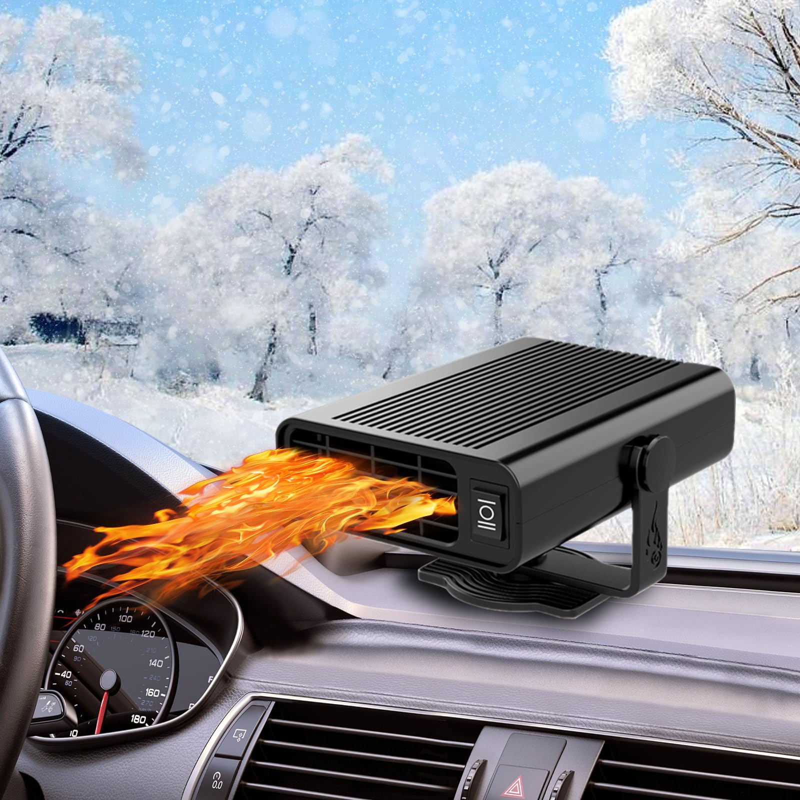 Upgraded Portable 12V 150W Car Heater & Cooler Fan - Dual Function Auto Defroster & Defogger for Windshield - Fast Heating/Cooling Ceramic Heater with Cigarette Lighter Plug (Premium Black) - Perfect for Winter Driving & Summer Road Trips