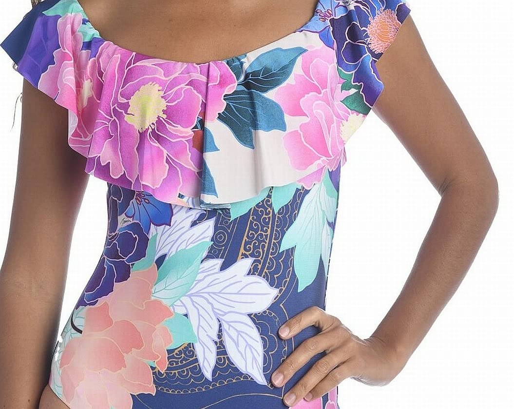 Trina Turk Women's Off-Shoulder Ruffle Bandeau One-Piece Swimsuit | Stylish Swimwear for Beach, Pool & Vacation | Flattering Summer Bathing Suit