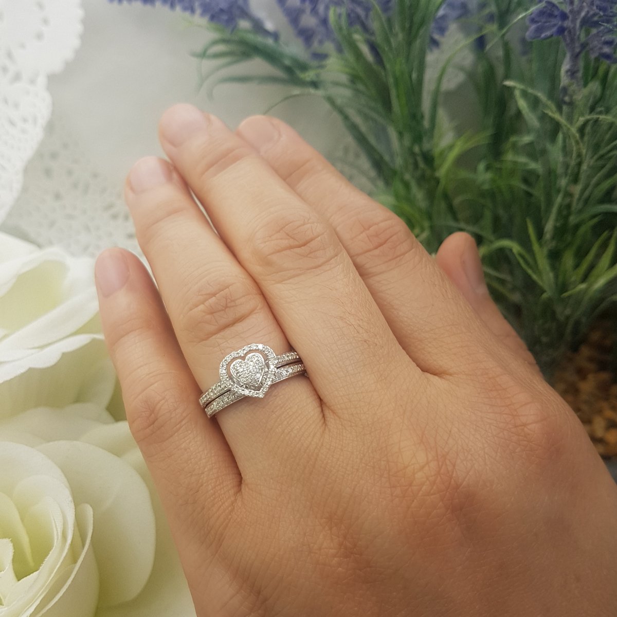 0.40 Carat Round Cut Diamond Heart Shaped Engagement Ring Set for Women - Sterling Silver Bridal Jewelry - Perfect for Proposals, Anniversaries & Romantic Gifts