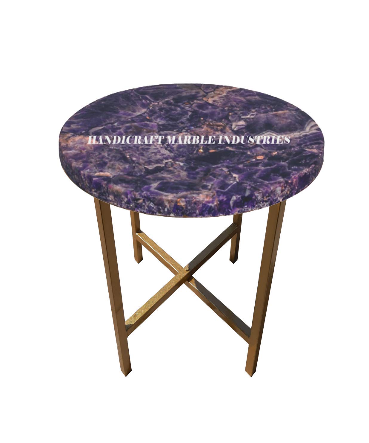 12 Inch Round Amethyst Coffee Table with Metal Stand - Natural Amethyst Stone Side Table for Living Room, Bedroom & Meditation Space