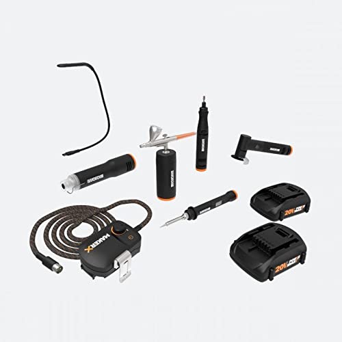 Worx WX996L MAKERX 6-in-1 Multi-Tool Kit with Rotary Tool, Wood & Metal Crafter, Airbrush, Heat Gun, Grinder & LED Flex Light - Perfect for DIY Projects, Home Repairs & Crafting in Portable Carry Bag