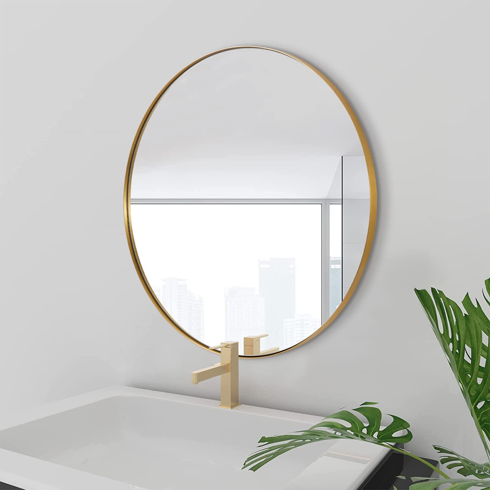 ANDY STAR 30'' Round Gold Mirror - Brushed Brass Frame, Wall Mounted Stainless Steel Metal Mirror for Bathroom, Living Room & Bedroom Decor - Perfect for Vanity, Entryway and Home Interior Design