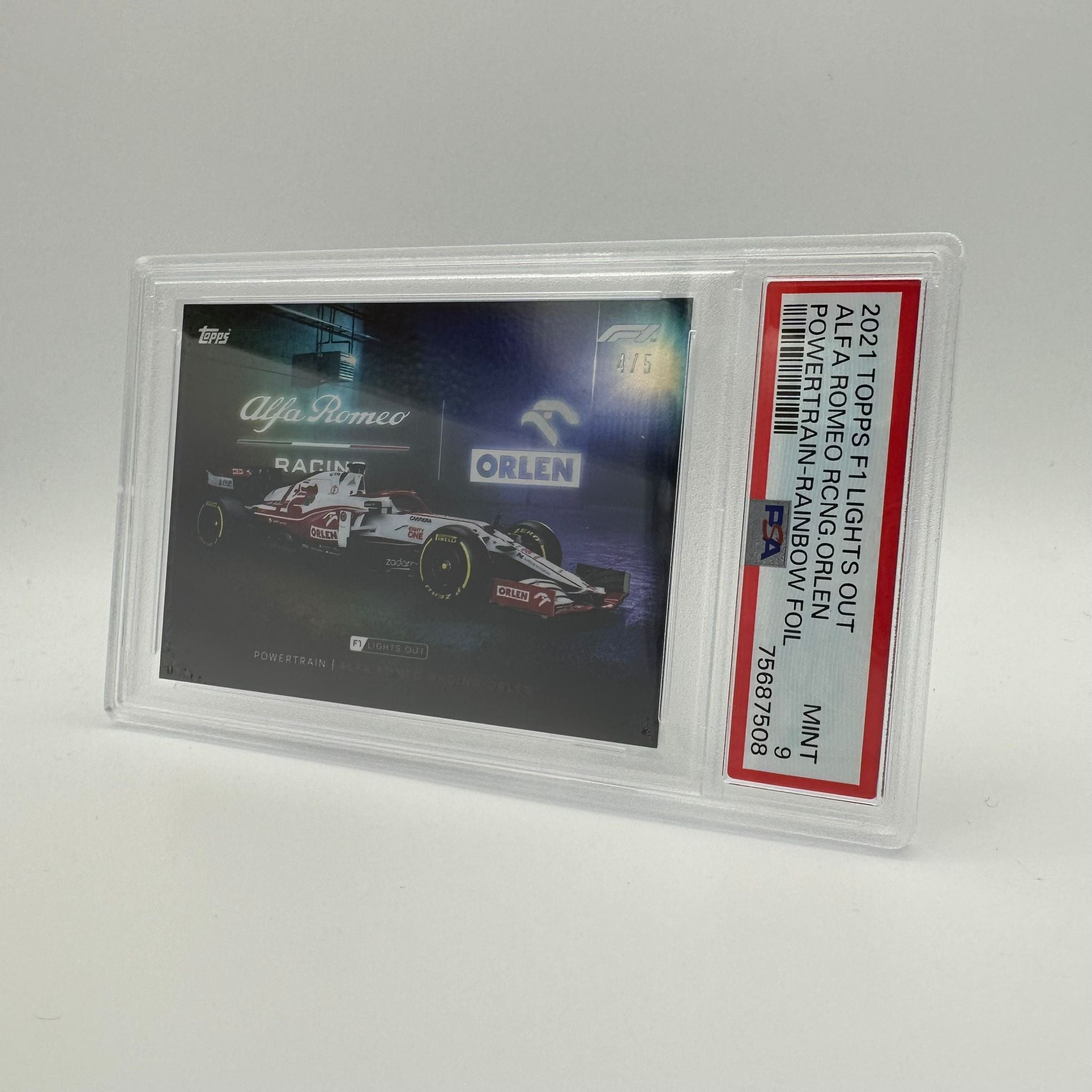 PSA 9 Graded 4/5 Alfa Romeo Powertrain Rainbow Foil Trading Card - Rare Collectible for Car Enthusiasts & Trading Card Investors