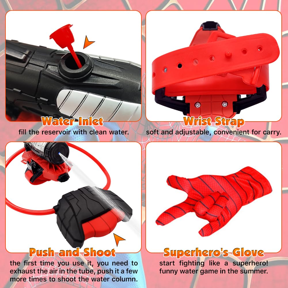 **EconoLED Superhero Water Guns with Gloves - Summer Water Toys for Kids, Outdoor Pool & Beach Water Fighting Games, Perfect for Parties & Backyard Fun**