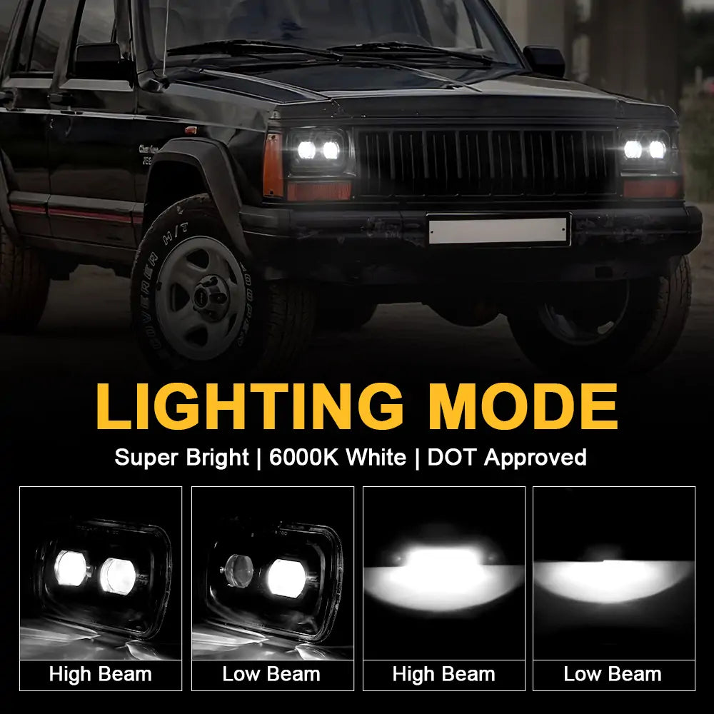 110W 5x7 Inch LED Headlight High/Low Beam - Sealed Beam Replacement for Jeep Wrangler YJ TJ JK Cherokee XJ & Trucks - Off-Road Adventure, Night Driving, All-Weather Performance