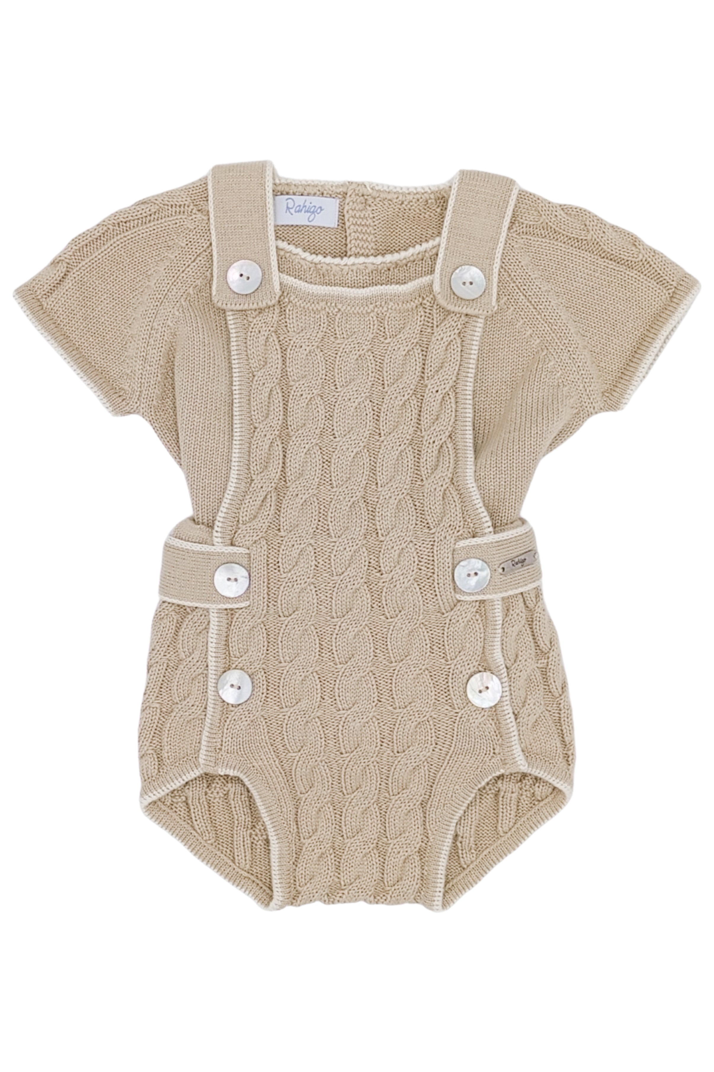 Henry Camel & Cream Cable Knit Dungaree Romper Set - Baby Girls' Winter Outfit for Photoshoot, Holiday Party & Casual Wear