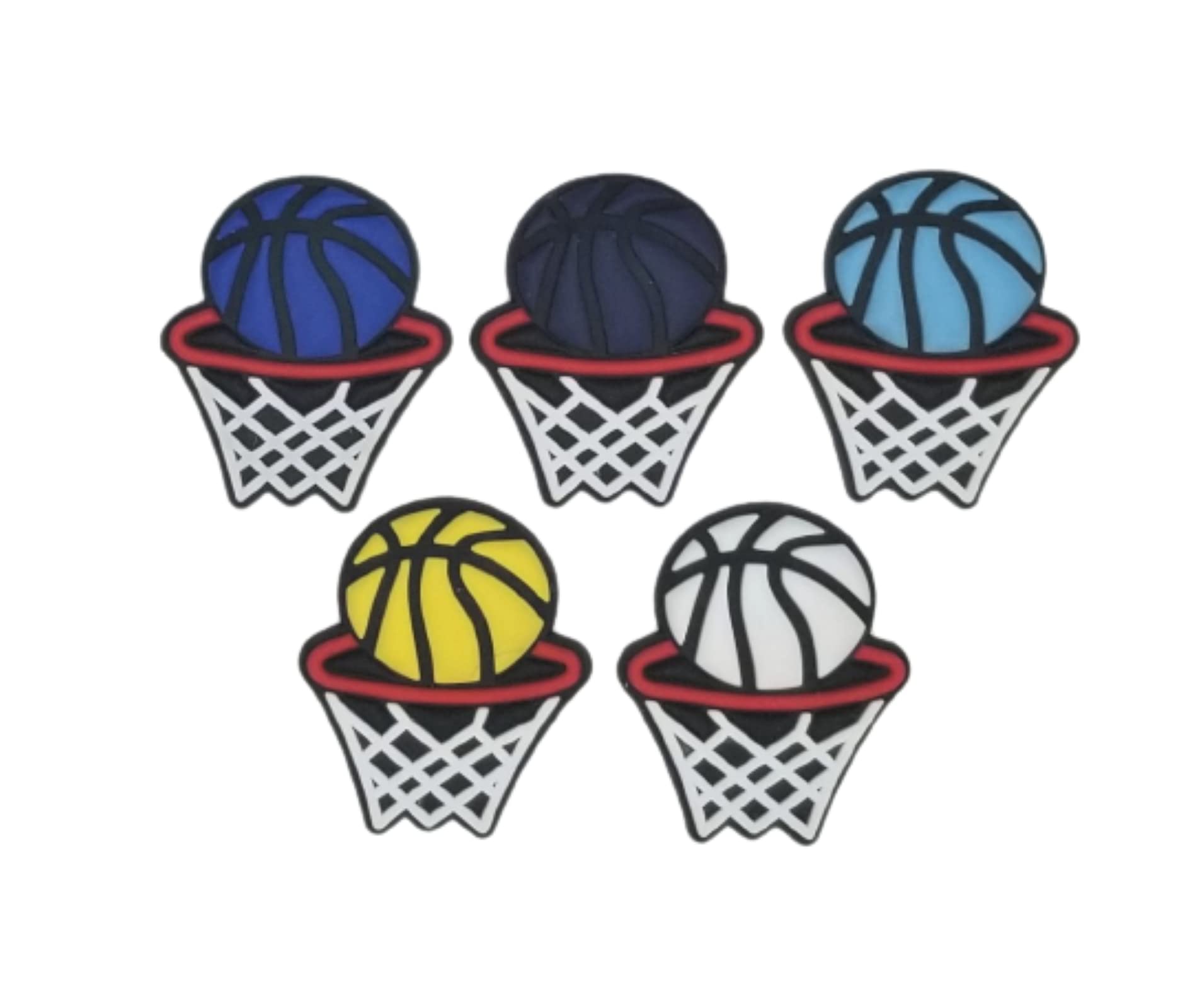 Grizzly Colors Basketball Shoe Charms for Crocs Clogs - 5-Pack Multicolor Sneaker Accessories | Perfect for Sports Fans, Sneakerheads & Crocs Lovers