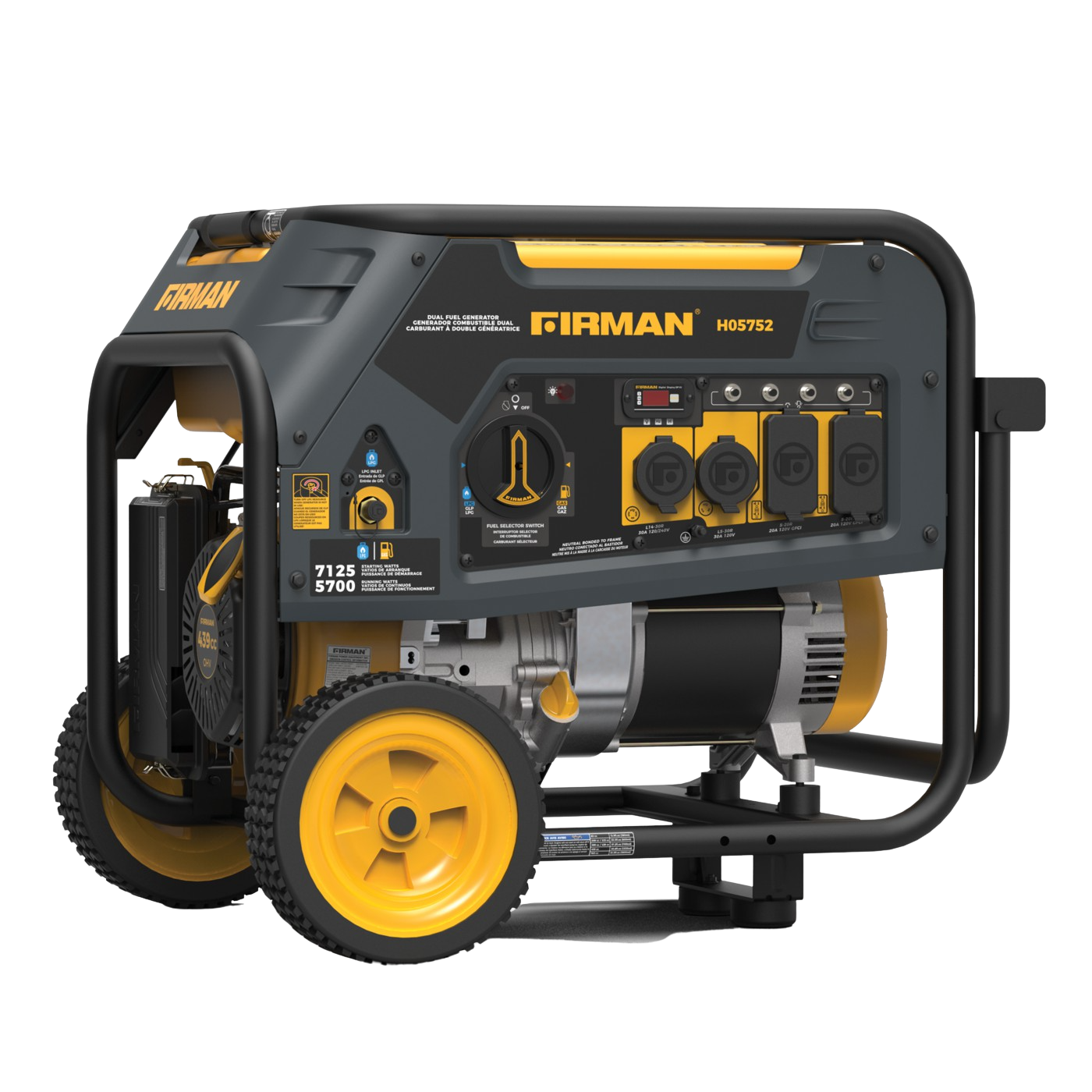 Firman H05752 5700W/7125W 30 Amp Recoil Start Dual Fuel Portable Generator - Gas & Propane Powered for Home Backup, Camping & Outdoor Power Supply
