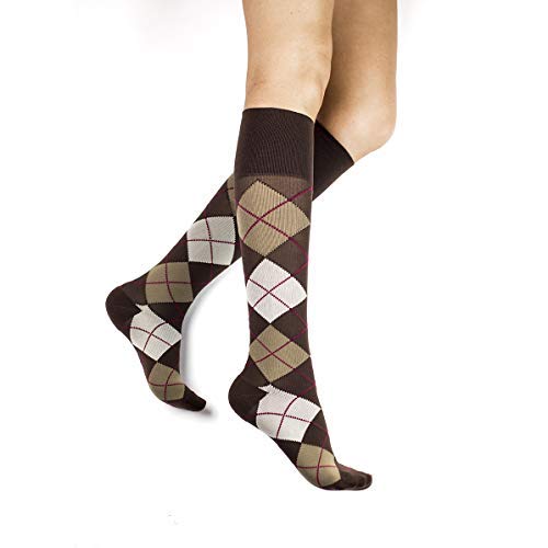 Rejuva 20-30 mmHg Graduated Compression Socks for Men & Women - Argyle Pattern Medical Support Stockings for Circulation, Running & Travel