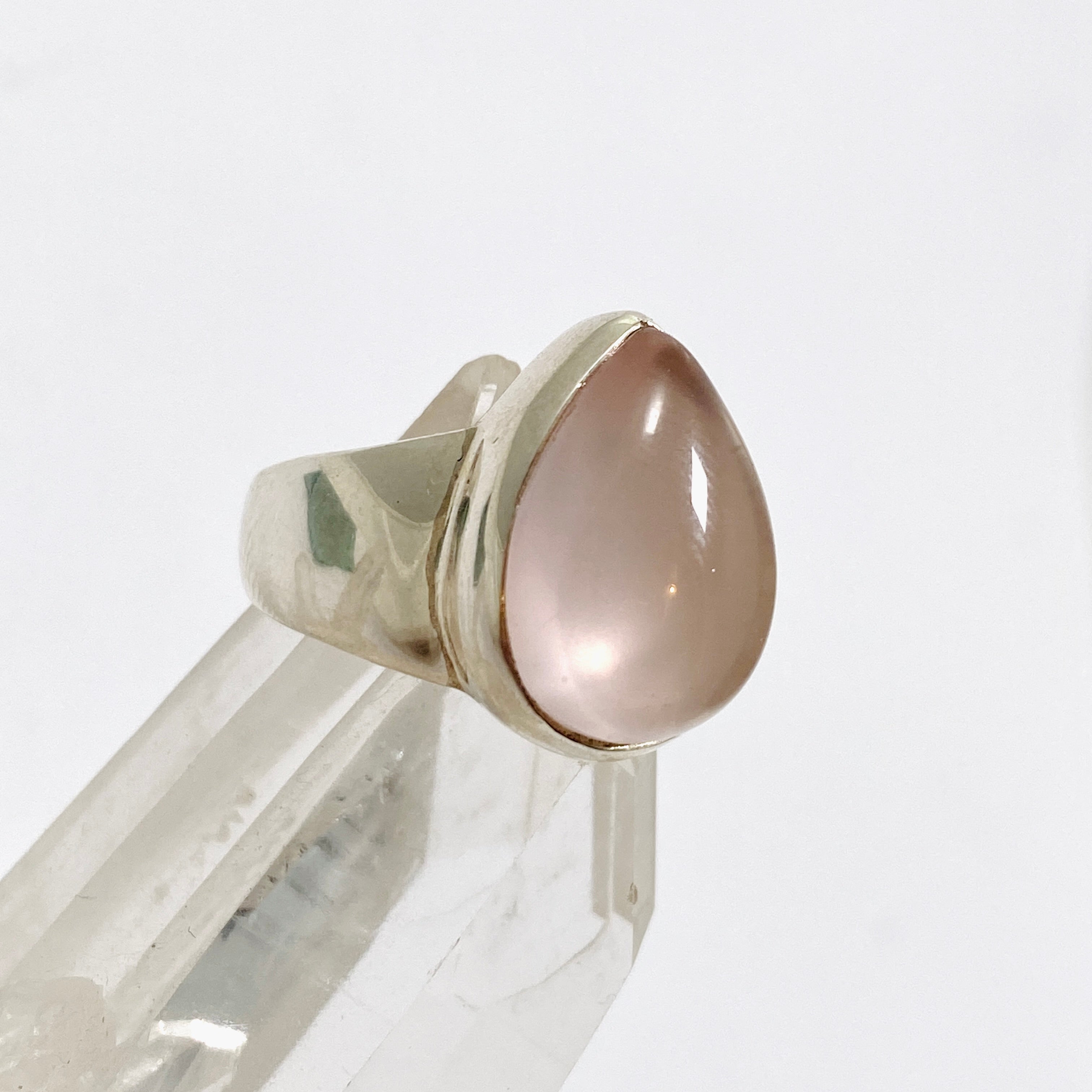 Rose Quartz Teardrop Cabochon Ring - Size 5.5 - Natural Gemstone Jewelry for Women - Perfect for Meditation, Healing & Everyday Wear