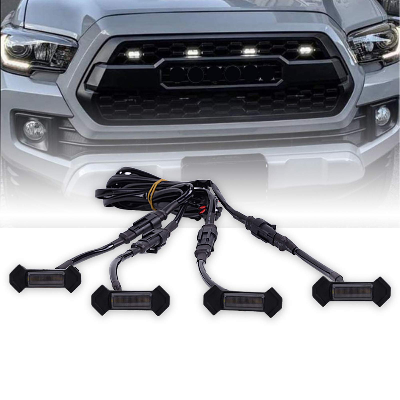 Runmade LED Hood Grill Light for Toyota Tacoma 2016-2019 - Amber Lens & White Light | Front Bumper Off-Road Lighting for Night Driving & Adventure