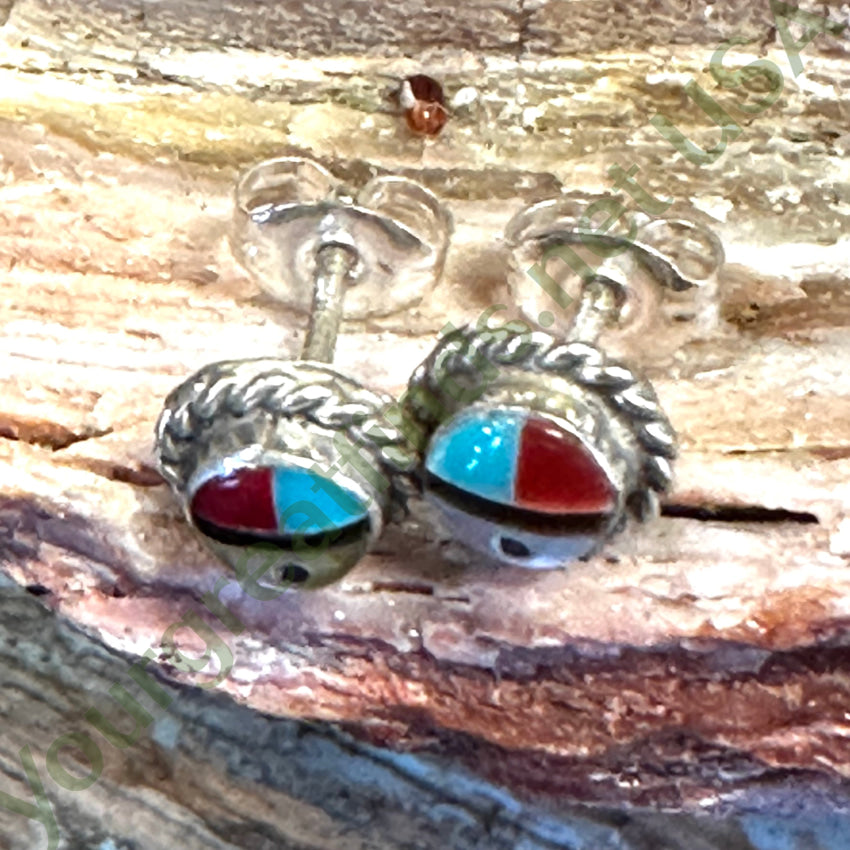 Tiny Zuni Sun God Pierced Stud Earrings - Sterling Silver Vintage Native American Jewelry - Perfect for Boho Fashion & Spiritual Gifts