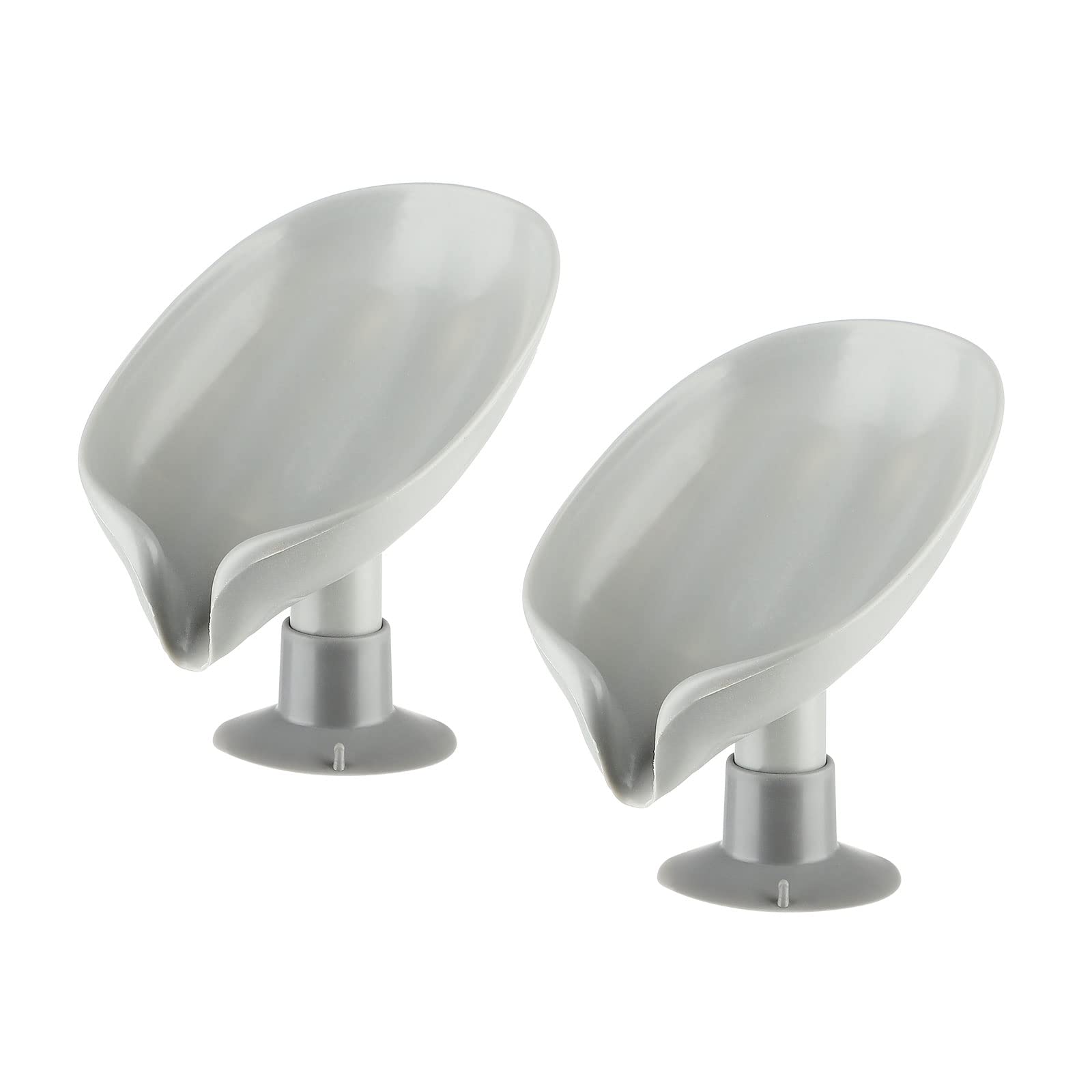 Firlar Gray Self Draining Soap Dish Set of 4 - Leaf Shaped Soap Holder with Suction Cups, Decorative Plastic Soap Tray for Bathroom, Shower & Kitchen Counter - Keeps Counter Dry & Organized