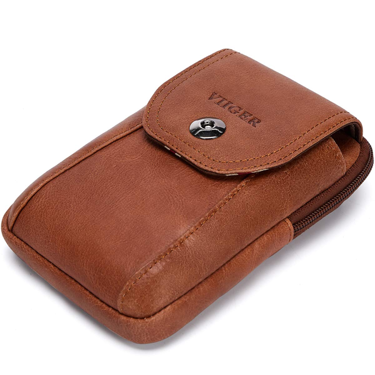 VIIGER Genuine Leather Magnetic Phone Holster - Compatible with iPhone 16 Pro Max/15 Pro Max & Samsung S24 Ultra - Belt Clip Pouch with Adjustable Loop for Crossbody, Shoulder Bag or Purse - Women's Brown Leather Cell Phone Case for Work, Travel & Outdoor Activities