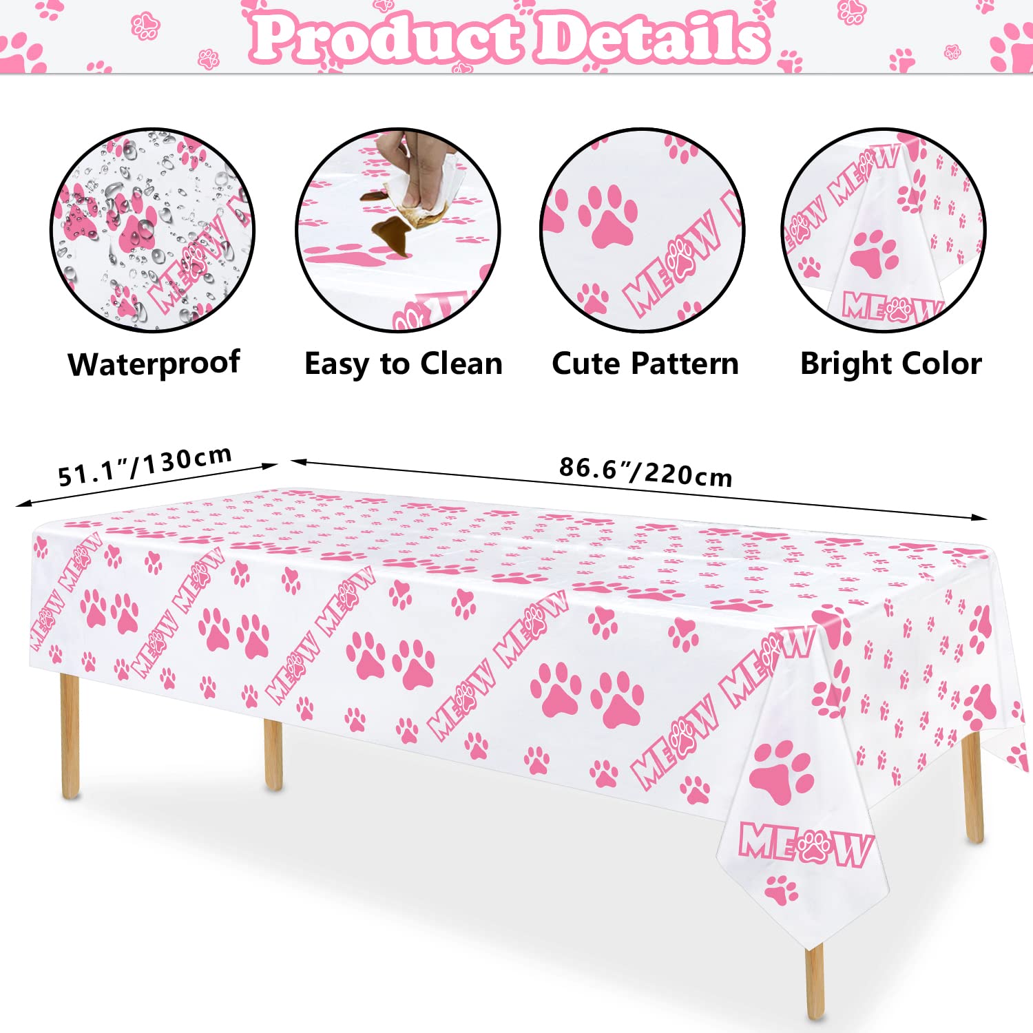 Cat Birthday Party Decorations Set - Pink Cat Banner, Honeycomb Centerpieces, Paw Balloons & Tablecloth for Kids & Cat Lovers | Perfect for Birthday Parties, Baby Showers & Themed Events