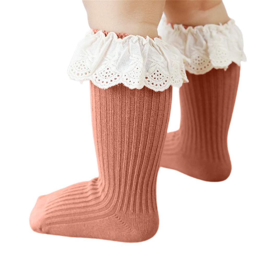 Cute Ruffle Lace High Knee Knitted Socks for Baby Girls - Newborn Toddler Infant Long Stockings - Warm Winter Fall Knee-High Socks for Kids - Perfect for Holidays, Photoshoots & Everyday Outfits