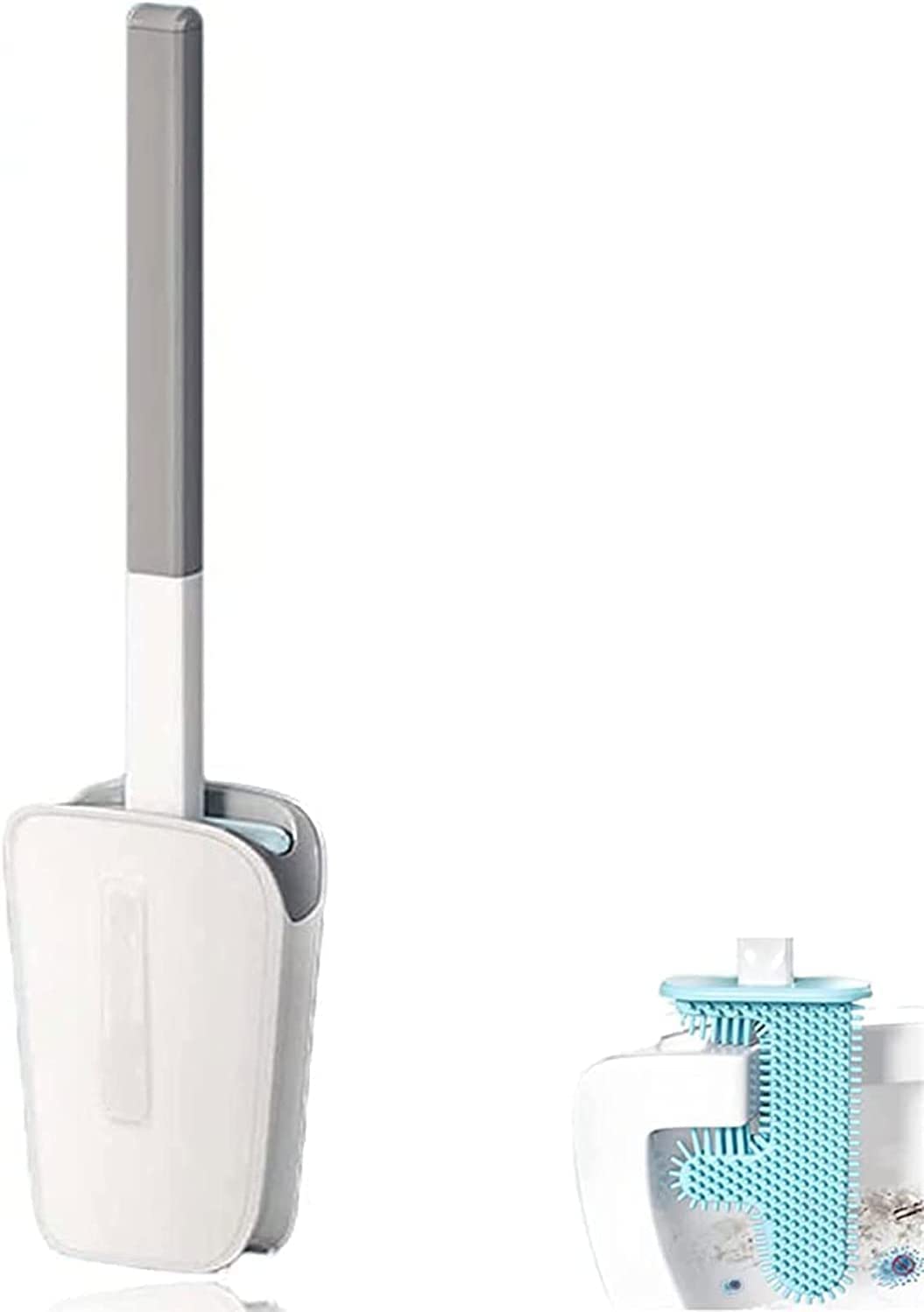 Long Handle Silicone Toilet Brush with Holder - No Dead Corner Cactus Design, Flexible Cleaning Brush for Bathroom, Kitchen & Hard-to-Reach Areas - White (Perfect for Tight Spaces & Hygienic Cleaning)