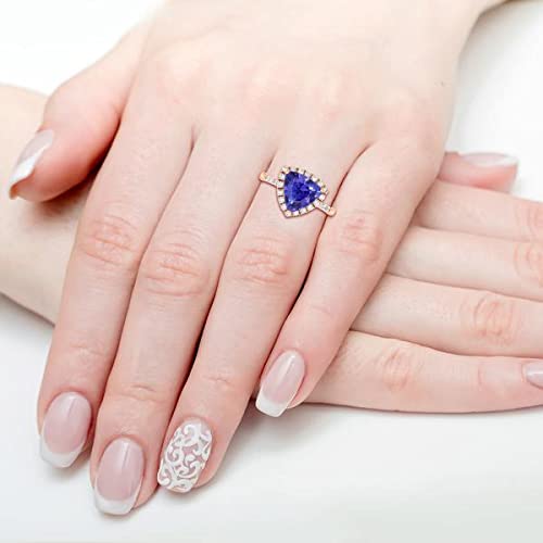 2.60ct AAAA Trillion Cut Tanzanite & Diamond Ring in 14K Rose Gold for Women | December Birthstone Jewelry | Violet Blue Gemstone Engagement Ring Gift for Anniversary, Valentine's Day & Special Occasions